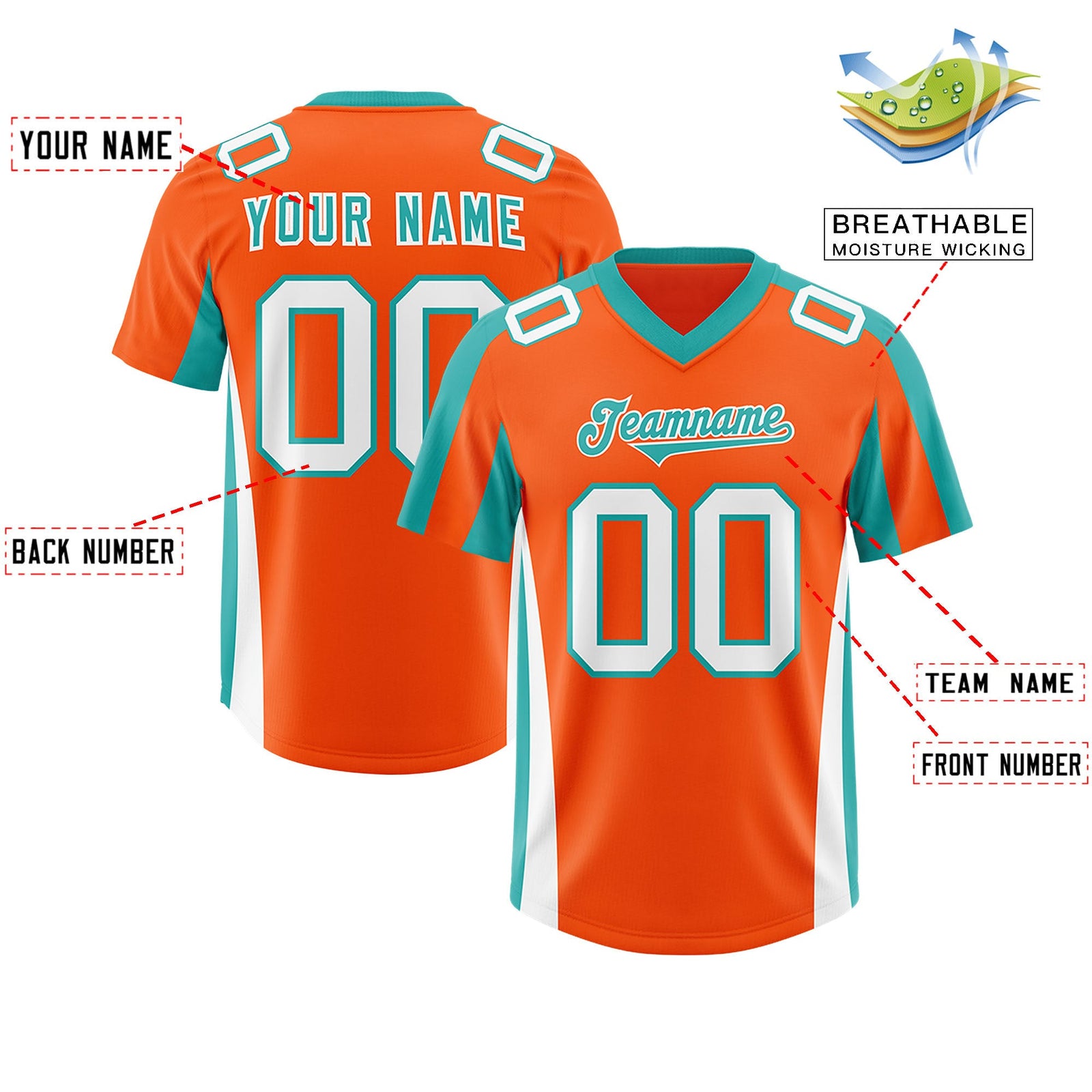Custom Orange Aqua Side Stripe Pattern Authentic Football Jersey