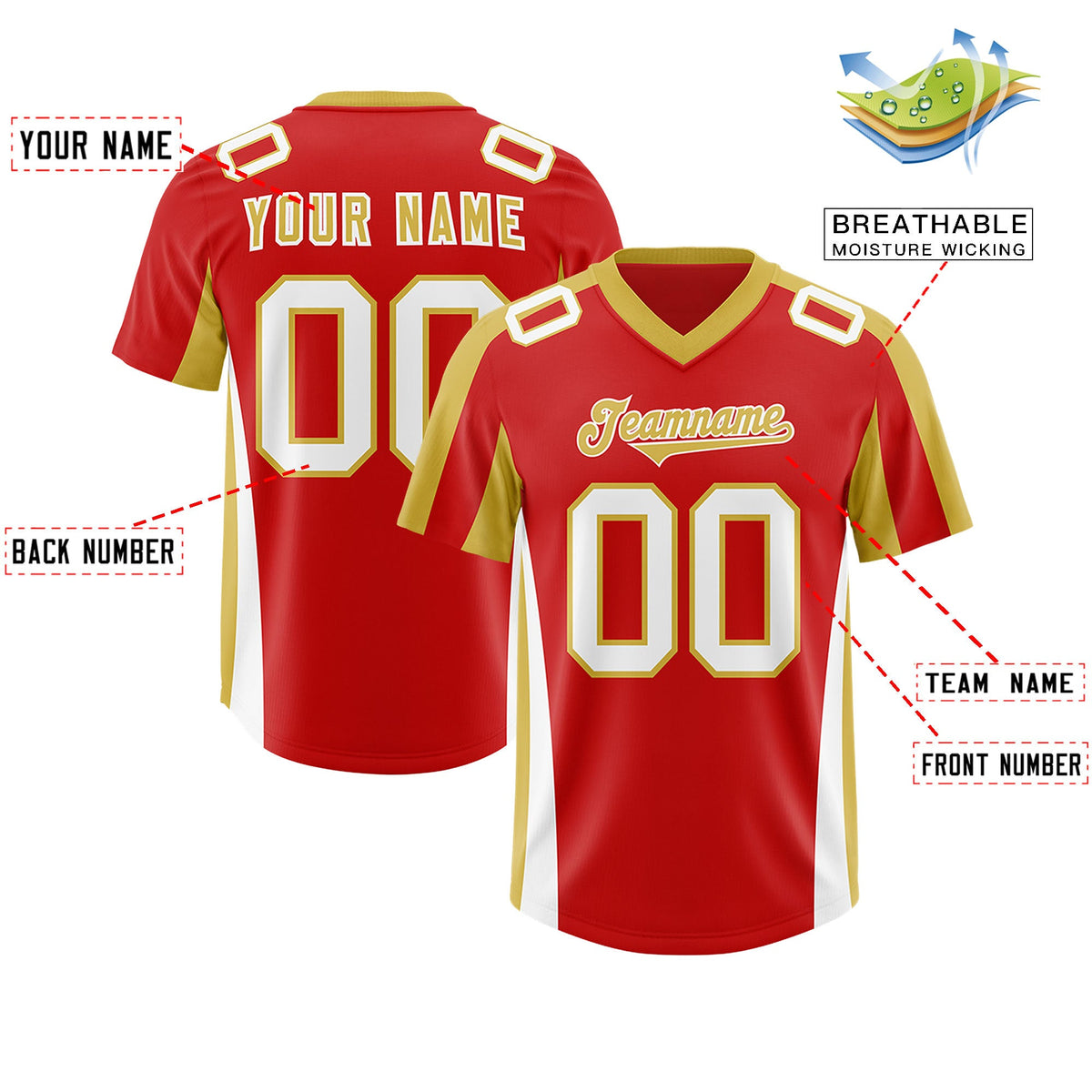 Custom Red Old Gold Side Stripe Pattern Authentic Football Jersey