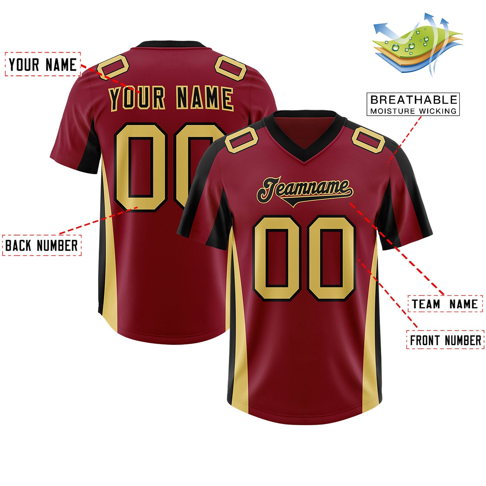 Custom Crimson Black Side Stripe Pattern Authentic Football Jersey