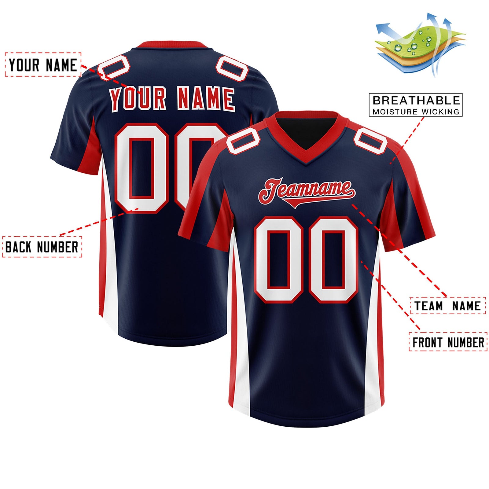 Custom Navy Red Side Stripe Pattern Authentic Football Jersey