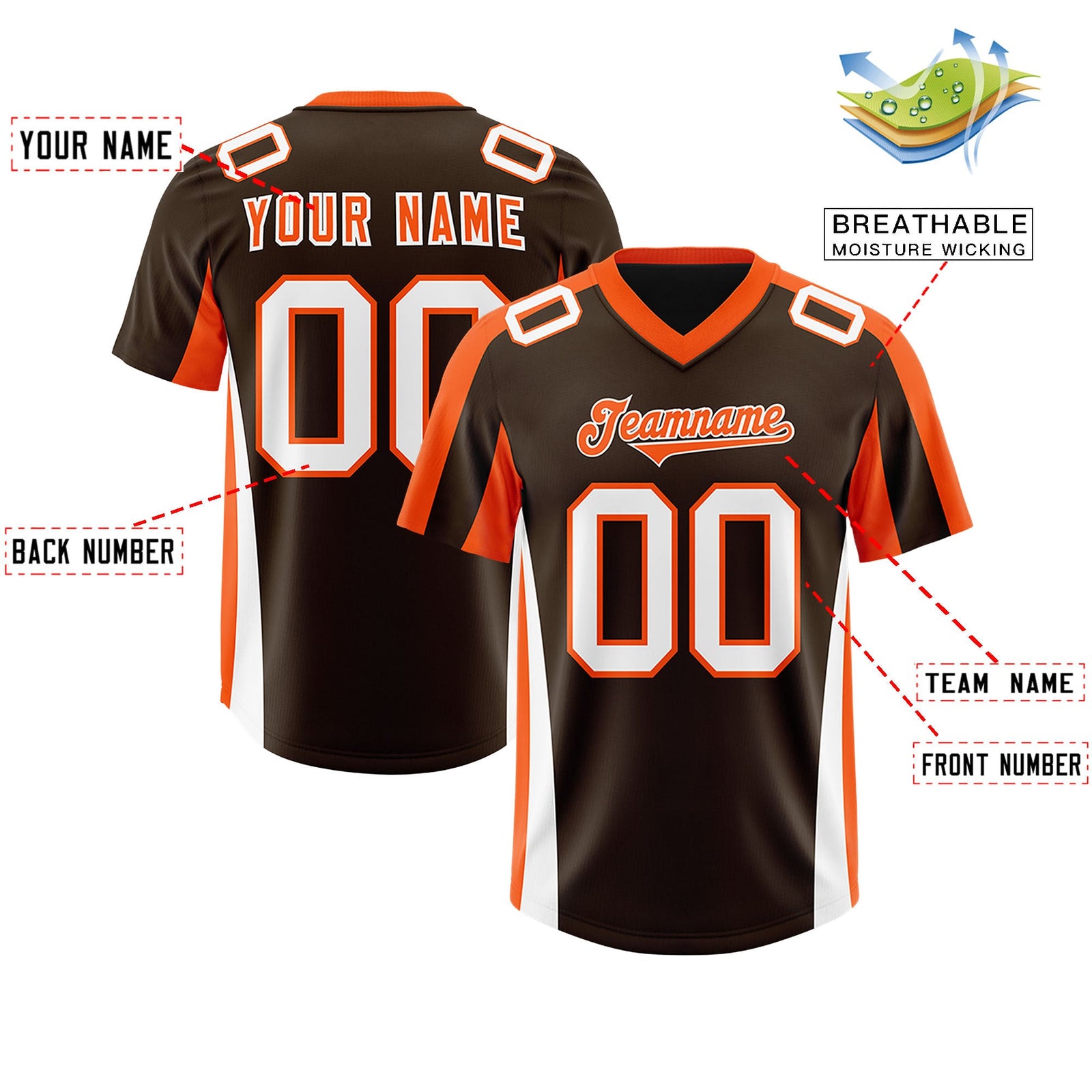 Custom Brown Orange Side Stripe Pattern Authentic Football Jersey