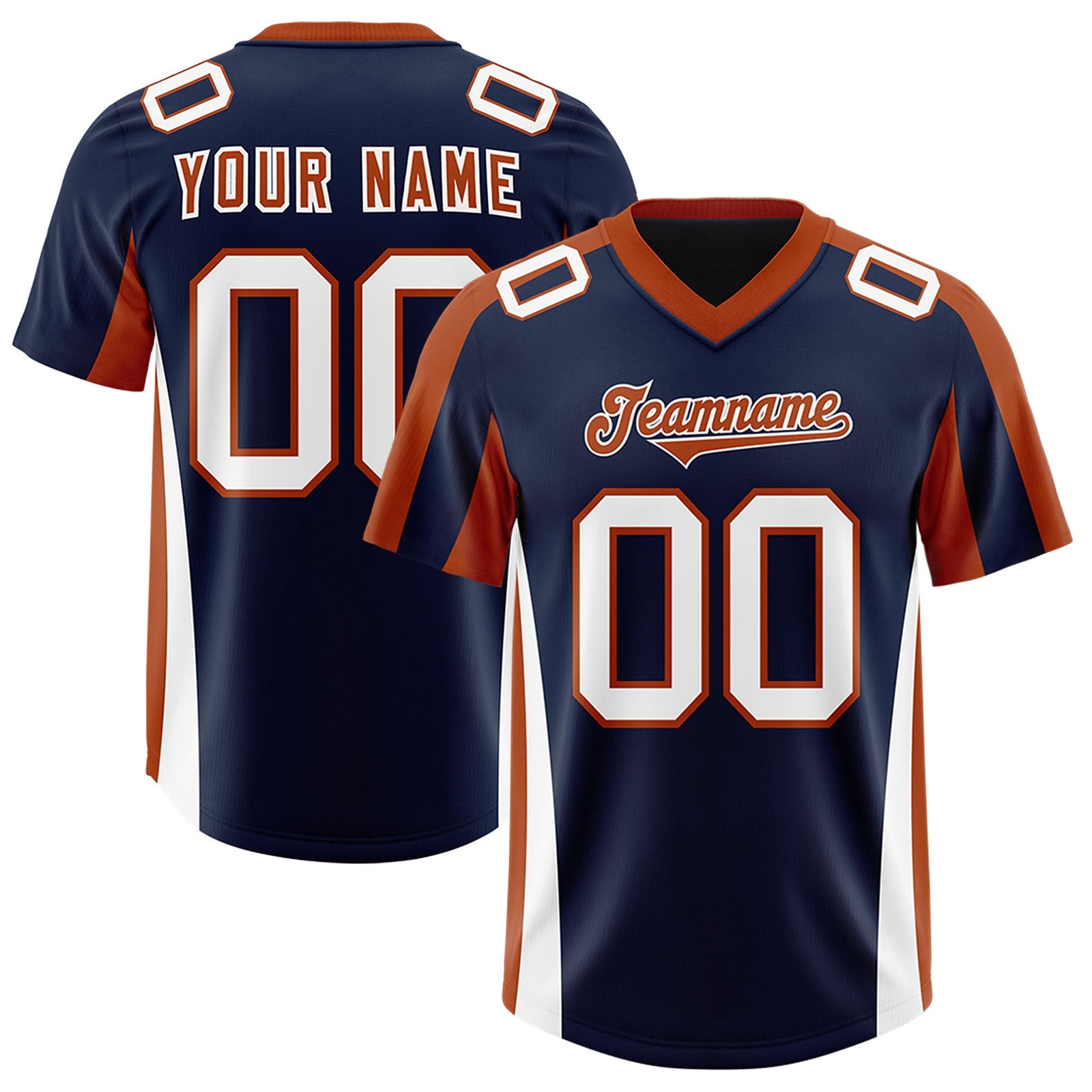 Custom Navy Texas Orange Side Stripe Pattern Authentic Football Jersey