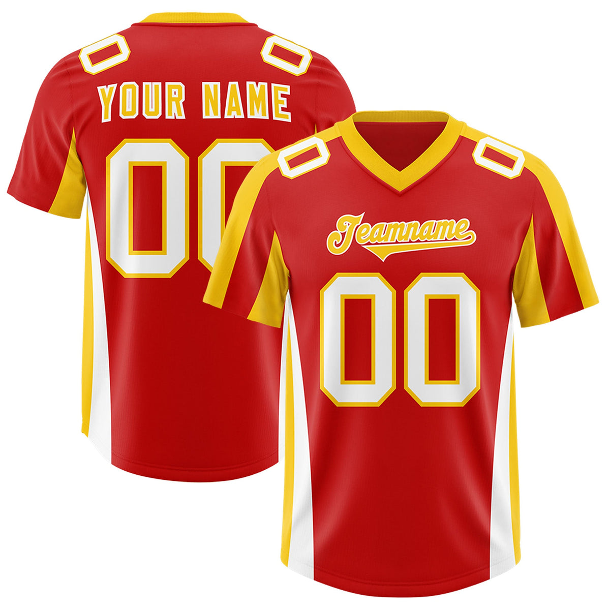 Custom Red Gold Side Stripe Pattern Authentic Football Jersey