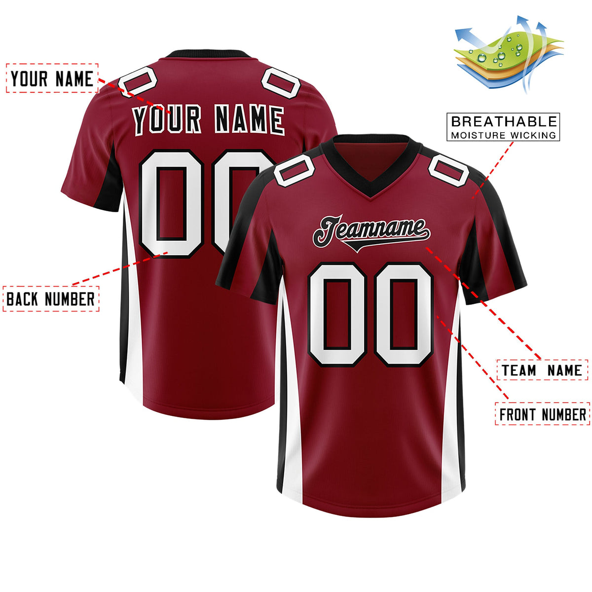 Custom Crimson Black Side Stripe Pattern Authentic Football Jersey