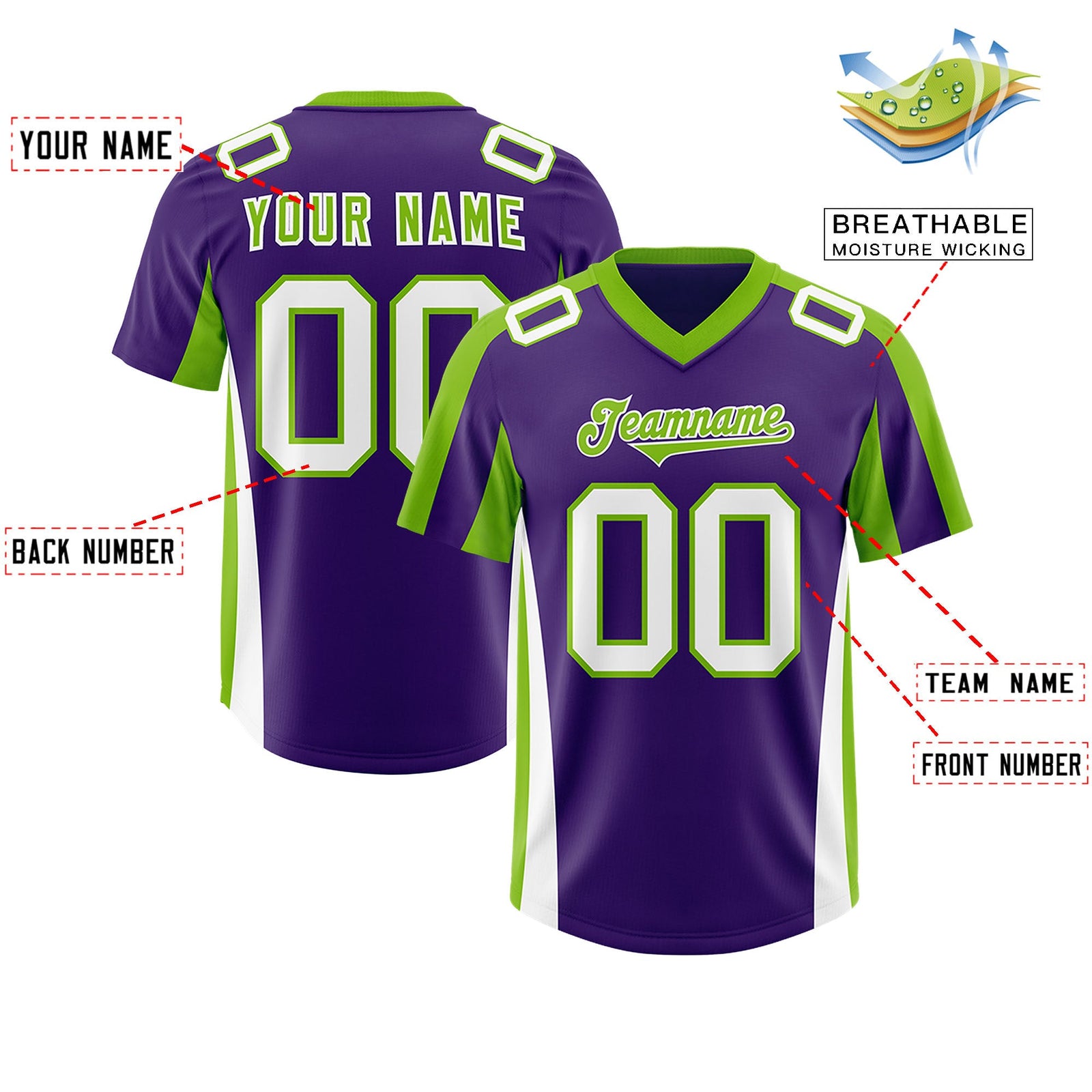 Custom Purple Neon Green Side Stripe Pattern Authentic Football Jersey