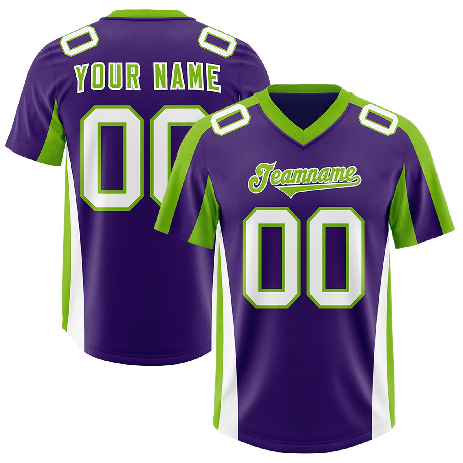 Custom Purple Neon Green Side Stripe Pattern Authentic Football Jersey