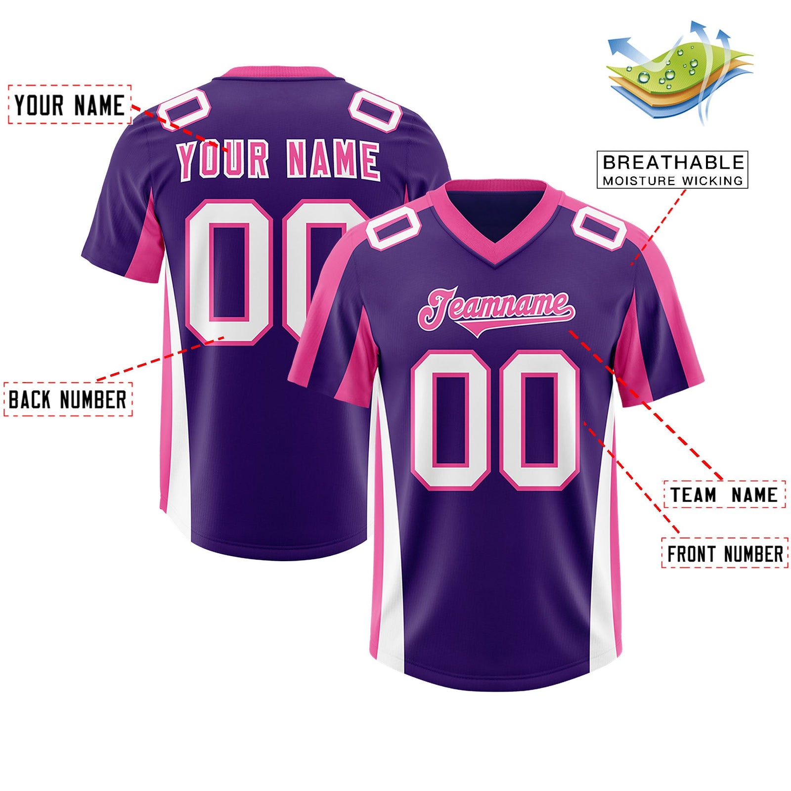Custom Purple Pink Side Stripe Pattern Authentic Football Jersey
