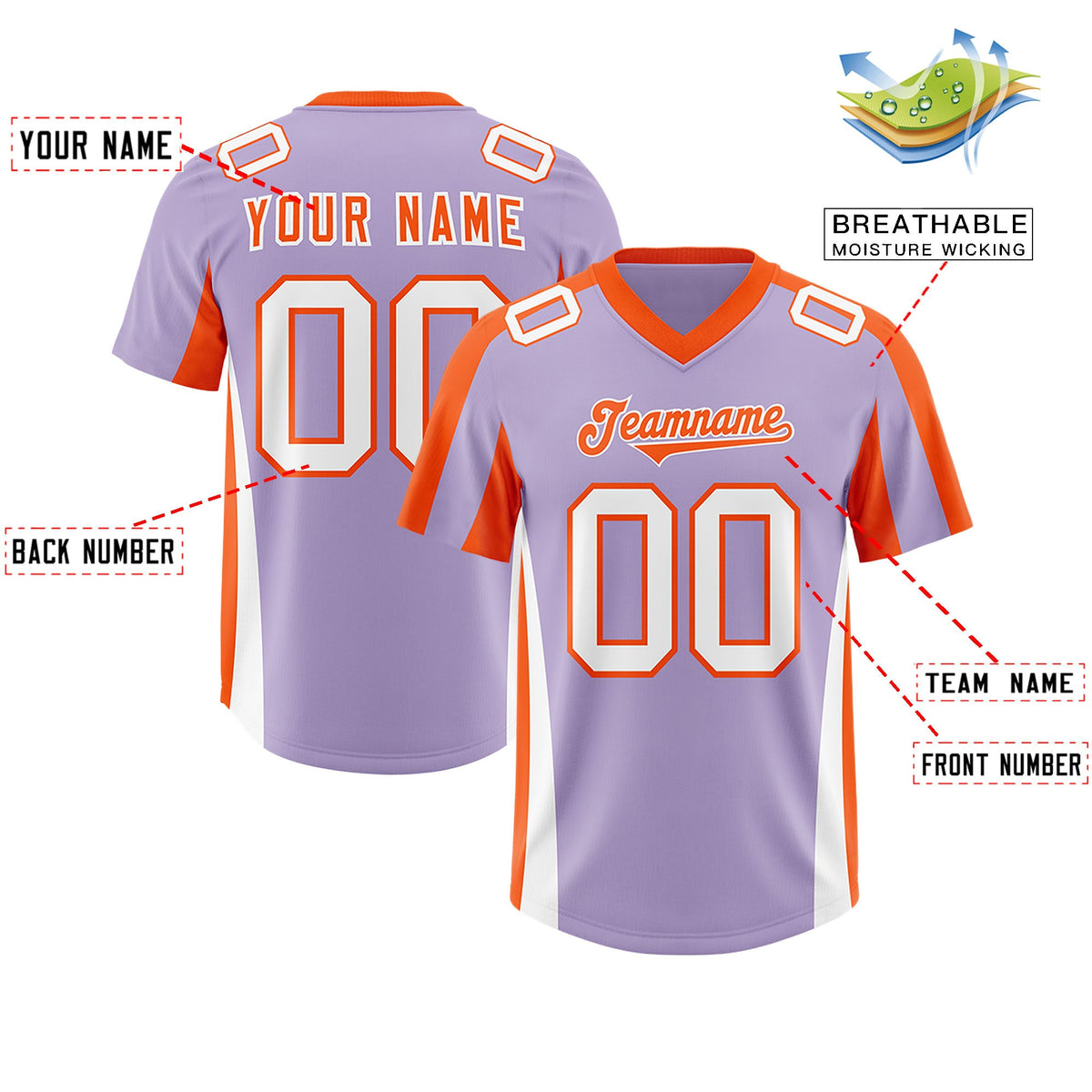 Custom Light Purple Orange Side Stripe Pattern Authentic Football Jersey