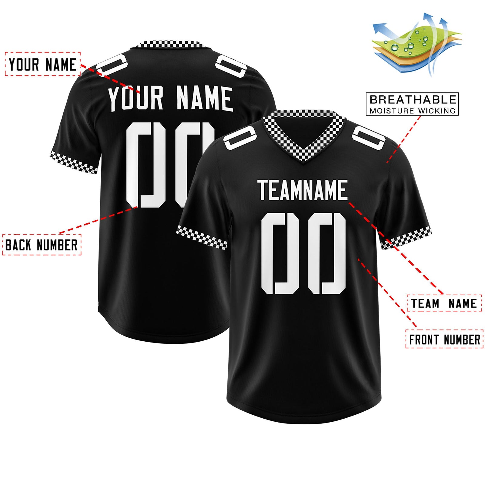 Custom Black White Personalized Neckline Square Classic Authentic Football Jersey