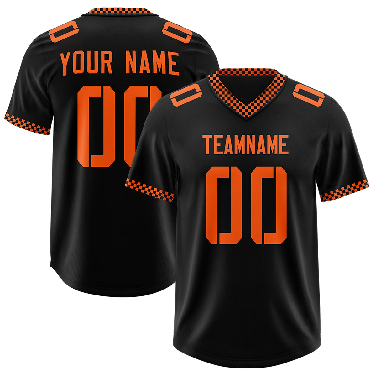 Custom Black Orange Personalized Neckline Square Classic Authentic Football Jersey
