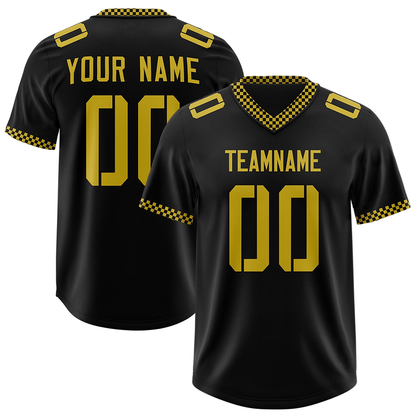 Custom Black Old Gold Personalized Neckline Square Classic Authentic Football Jersey