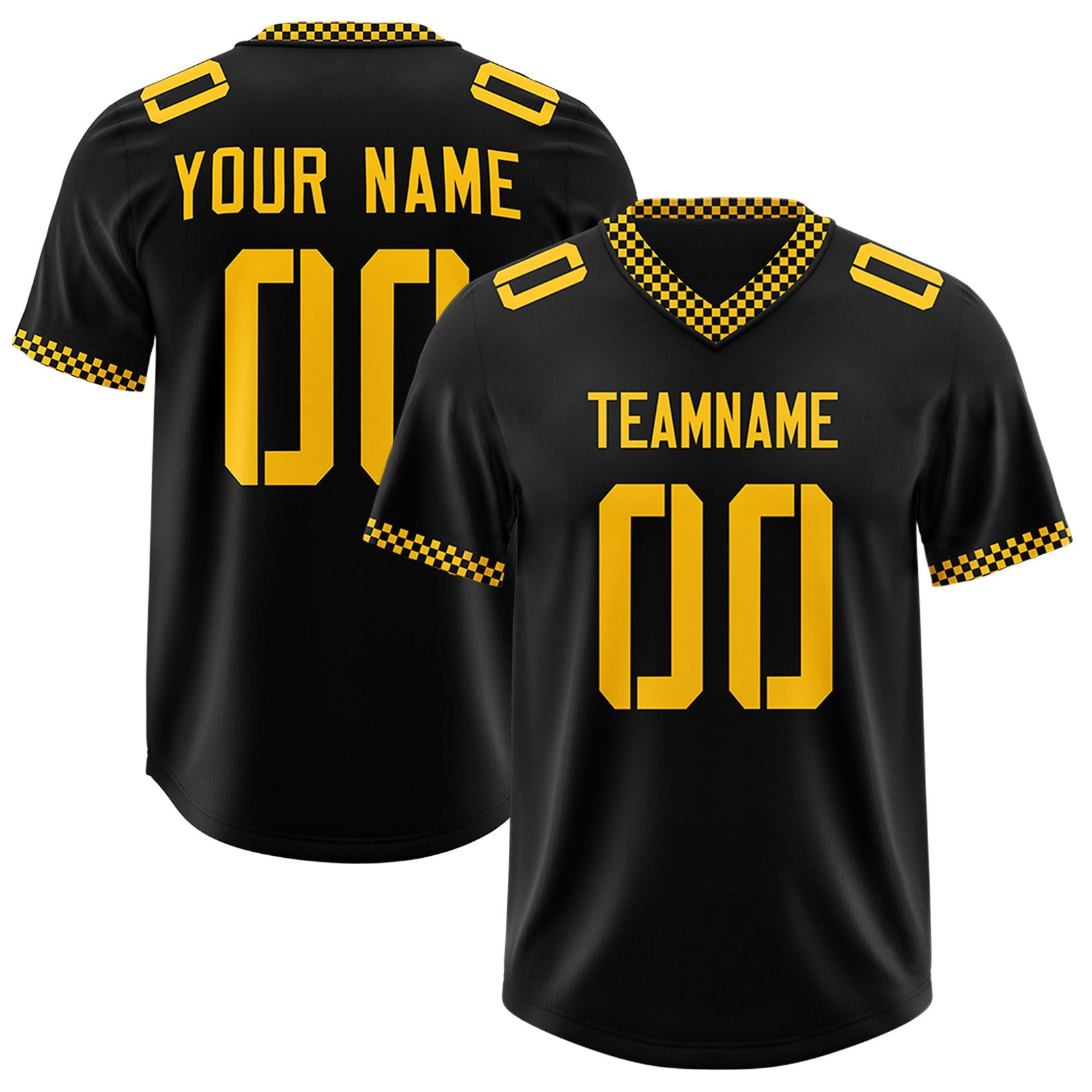 Custom Black Yellow Personalized Neckline Square Classic Authentic Football Jersey