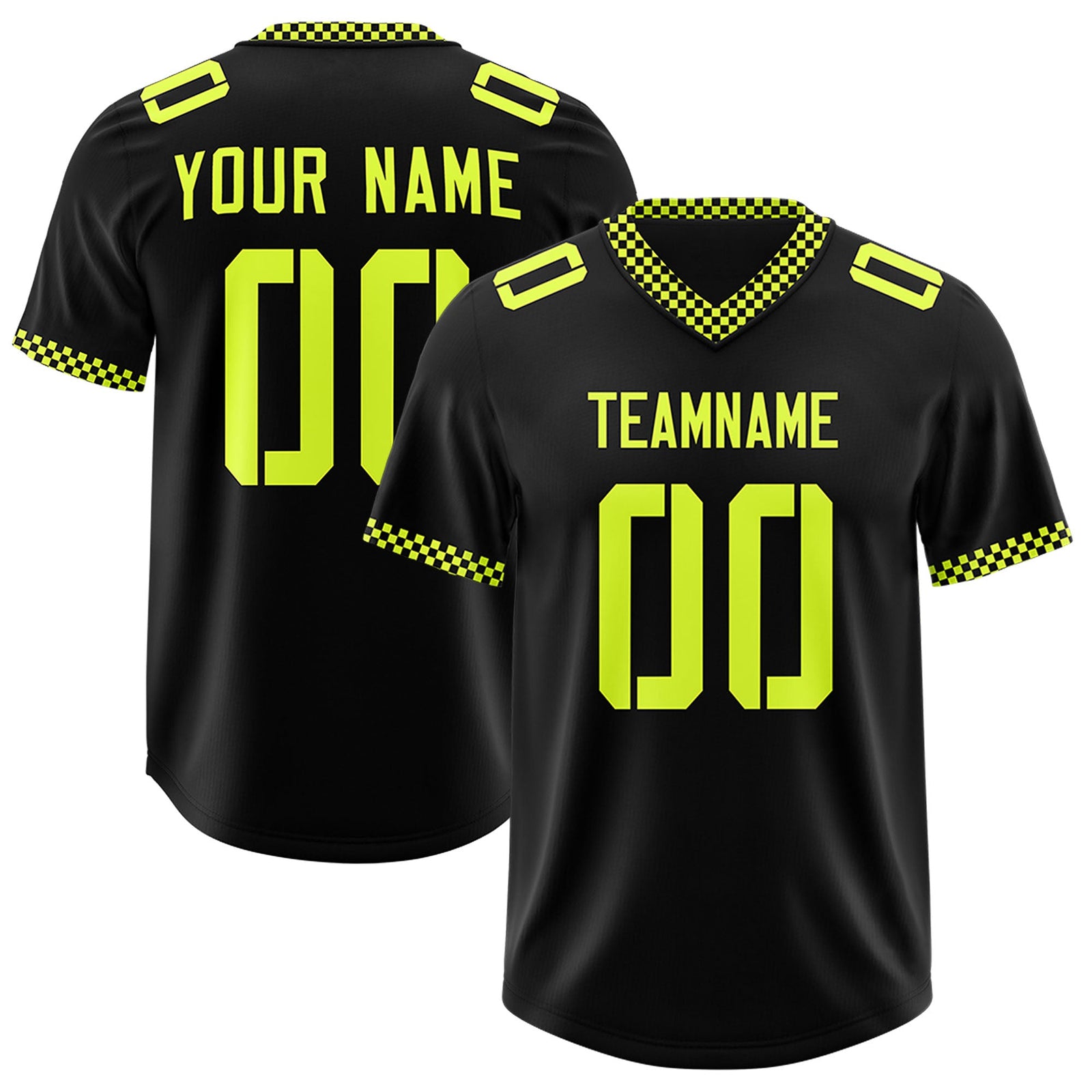 Custom Black Fluorescent Green Personalized Neckline Square Classic Authentic Football Jersey