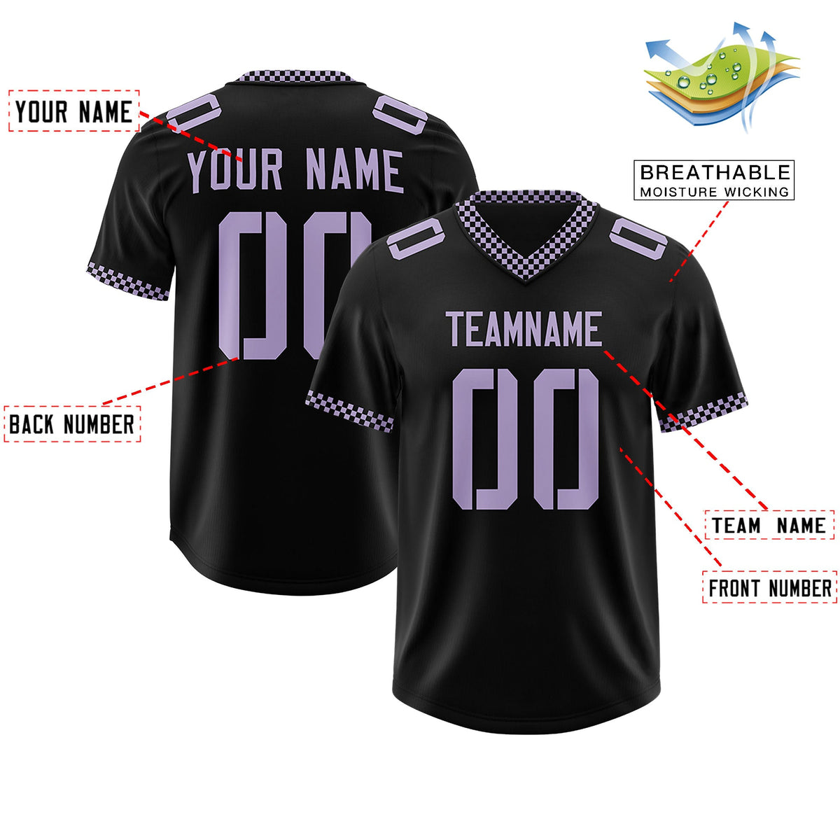 Custom Black Light Purple Personalized Neckline Square Classic Authentic Football Jersey