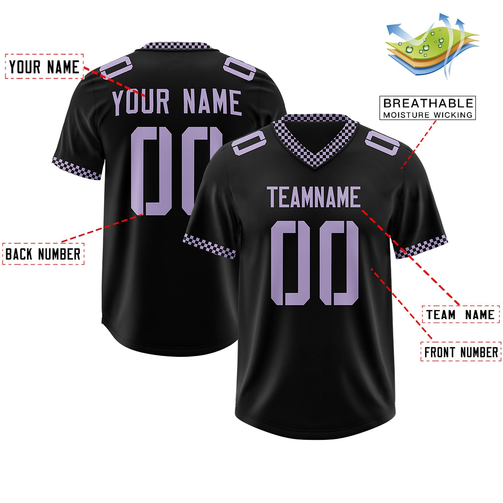 Custom Black Light Purple Personalized Neckline Square Classic Authentic Football Jersey