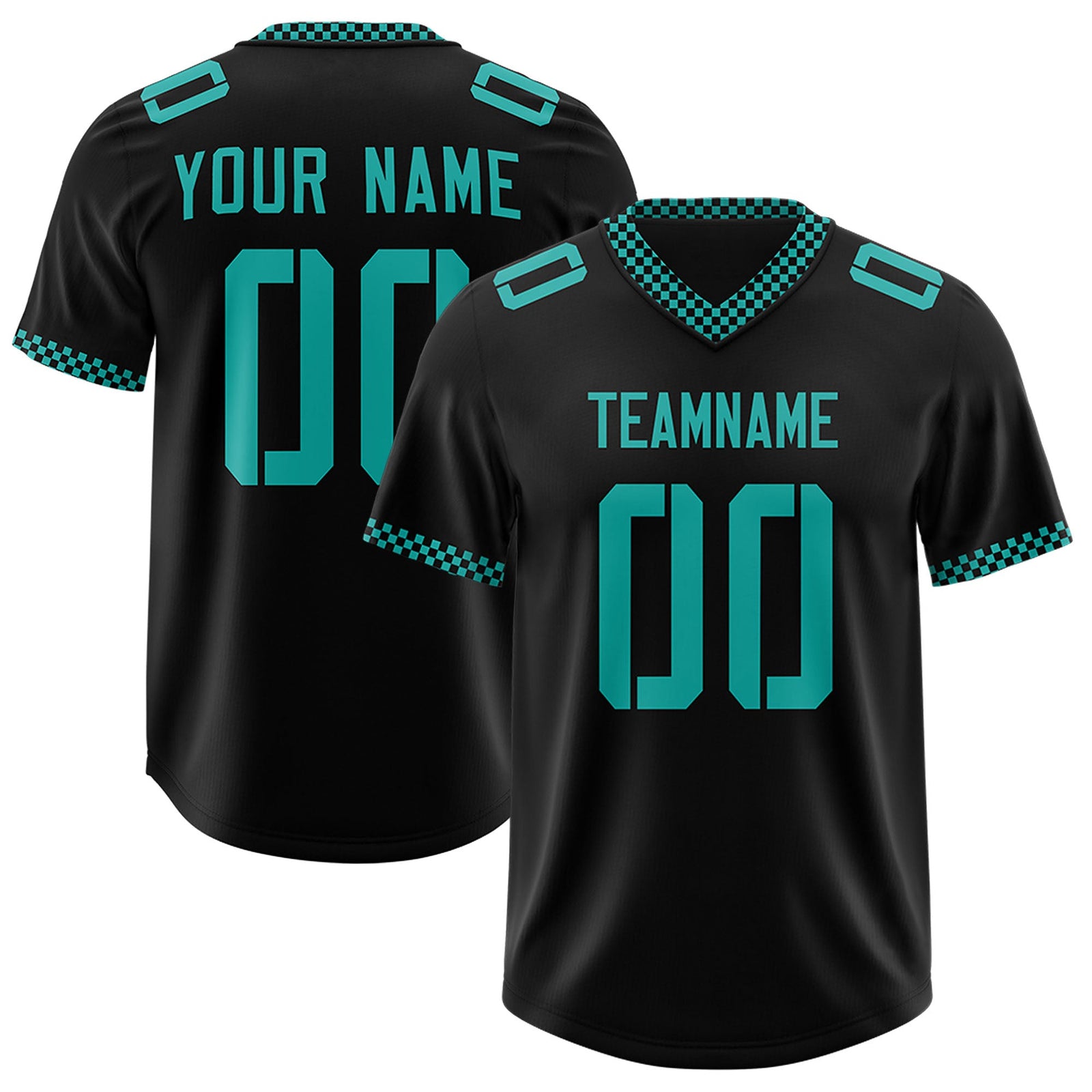 Custom Black Aqua Personalized Neckline Square Classic Authentic Football Jersey