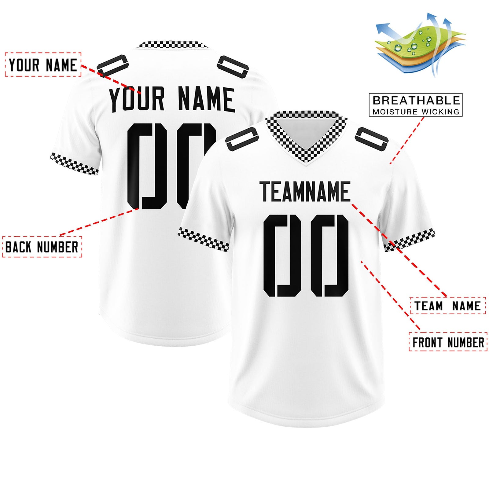 Custom White Black Personalized Neckline Square Classic Authentic Football Jersey