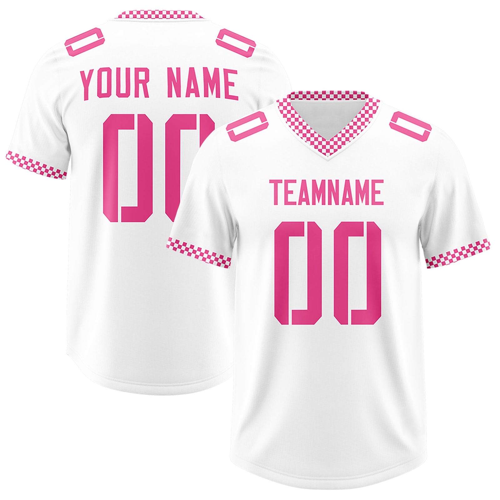 Custom White Pink Personalized Neckline Square Classic Authentic Football Jersey