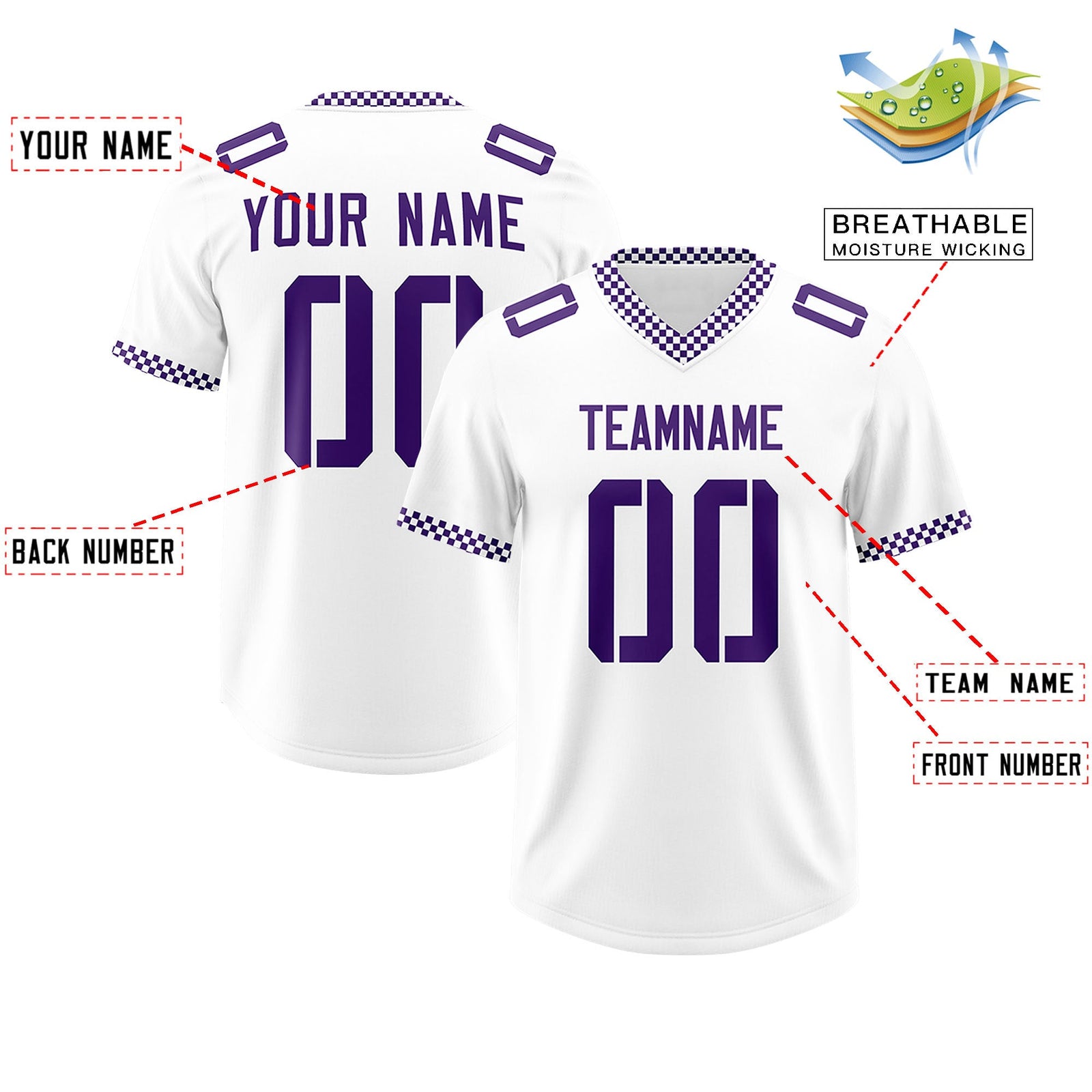 Custom White Purple Personalized Neckline Square Classic Authentic Football Jersey