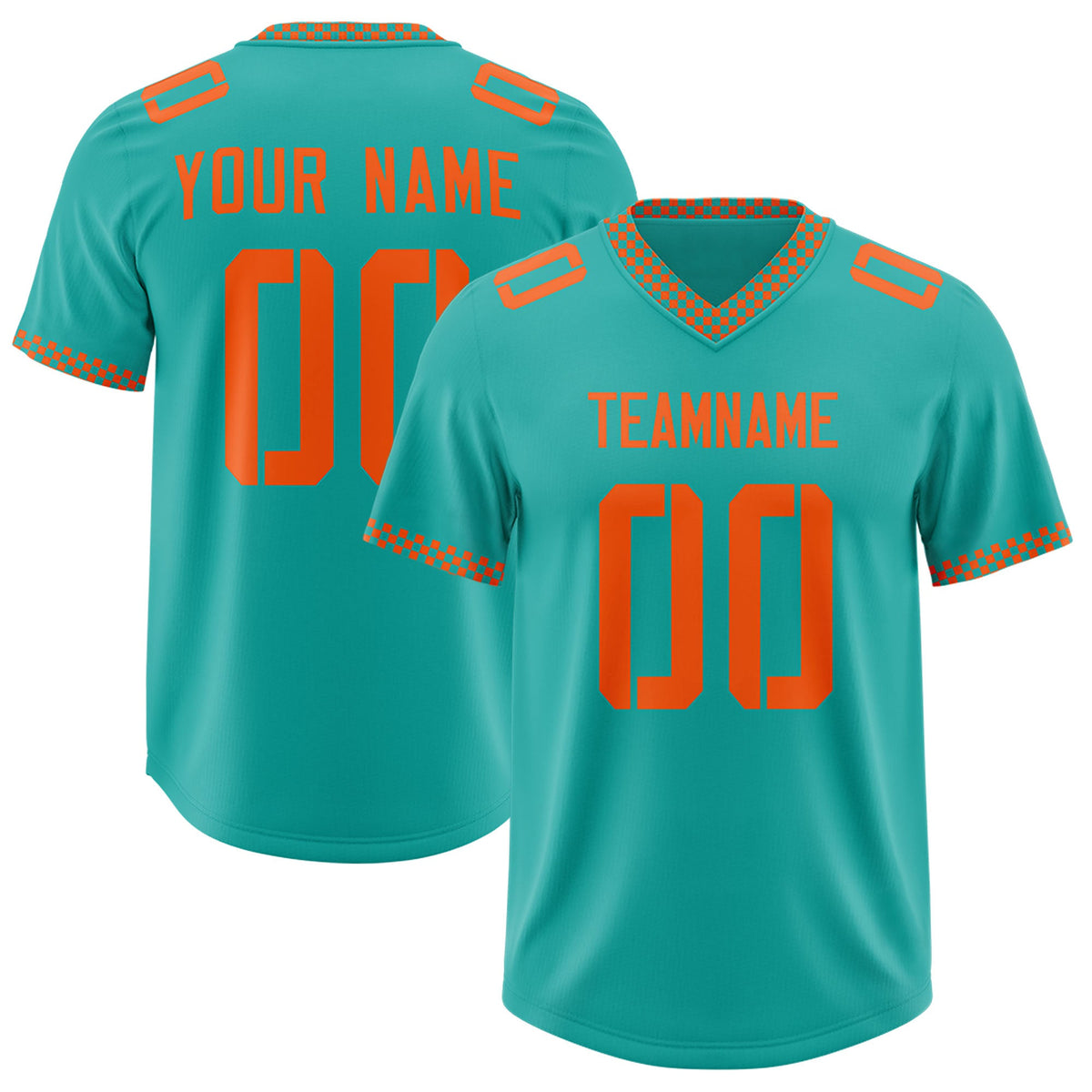 Custom Aqua Orange Personalized Neckline Square Classic Authentic Football Jersey