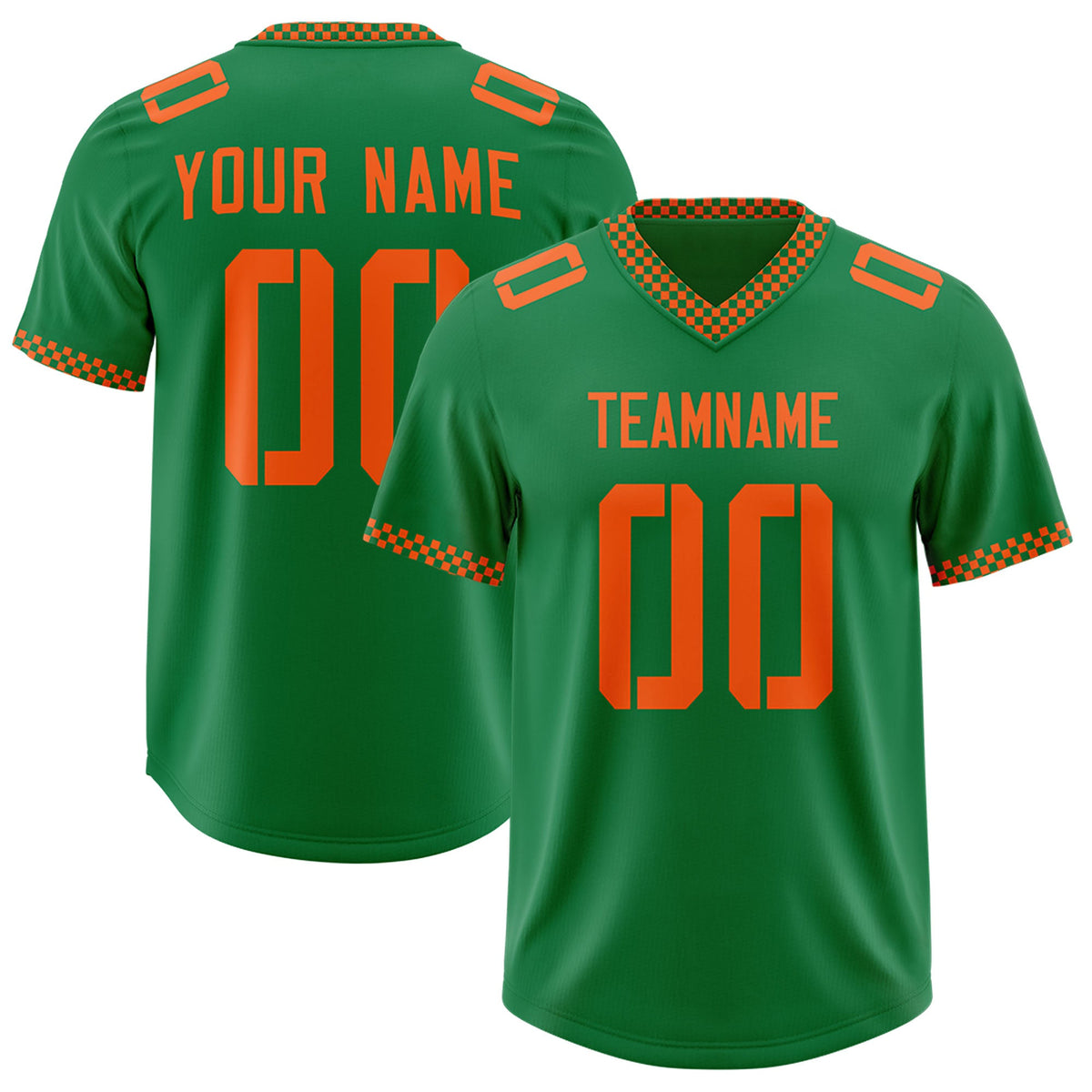 Custom Kelly Green Orange Personalized Neckline Square Classic Authentic Football Jersey