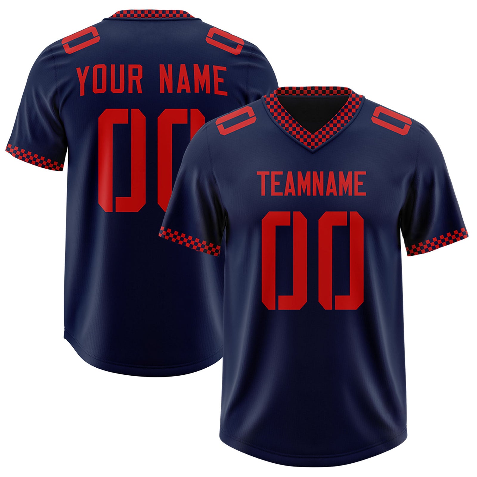 Custom Navy Red Personalized Neckline Square Classic Authentic Football Jersey