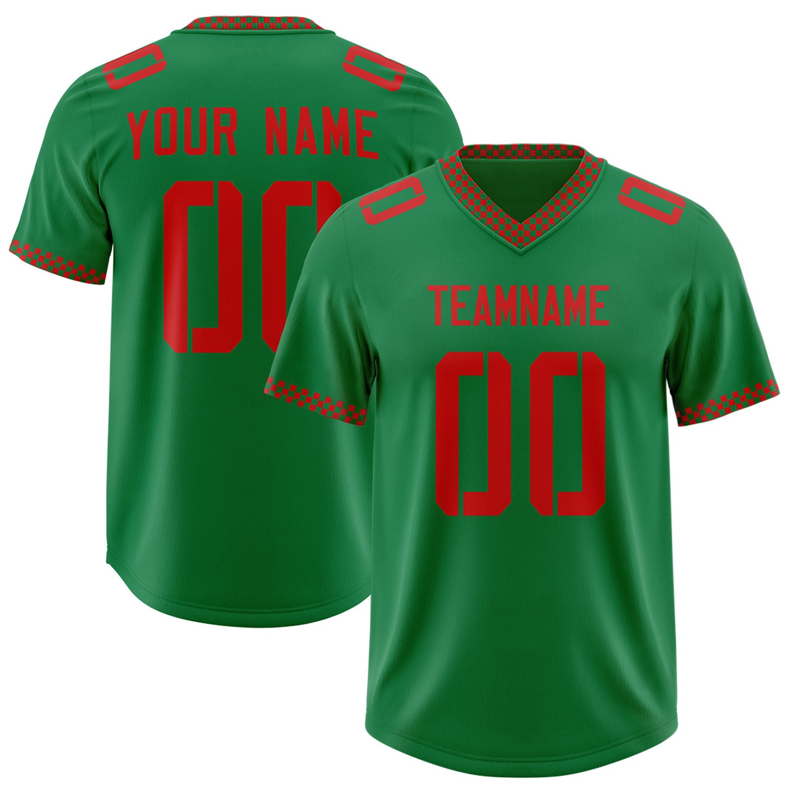Custom Kelly Green Red Personalized Neckline Square Classic Authentic Football Jersey
