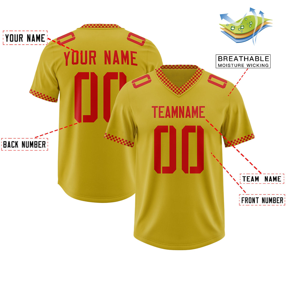 Custom Old Gold Red Personalized Neckline Square Classic Authentic Football Jersey