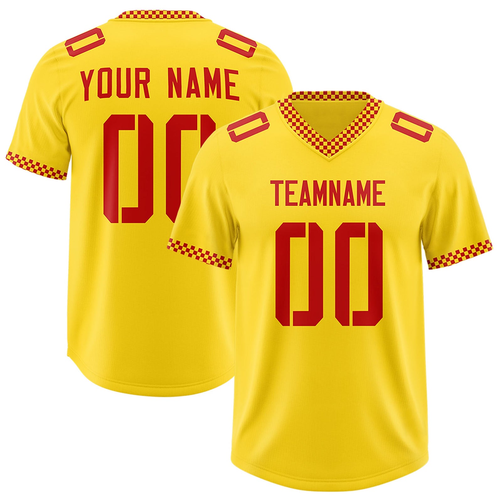 Custom Yellow Red Personalized Neckline Square Classic Authentic Football Jersey