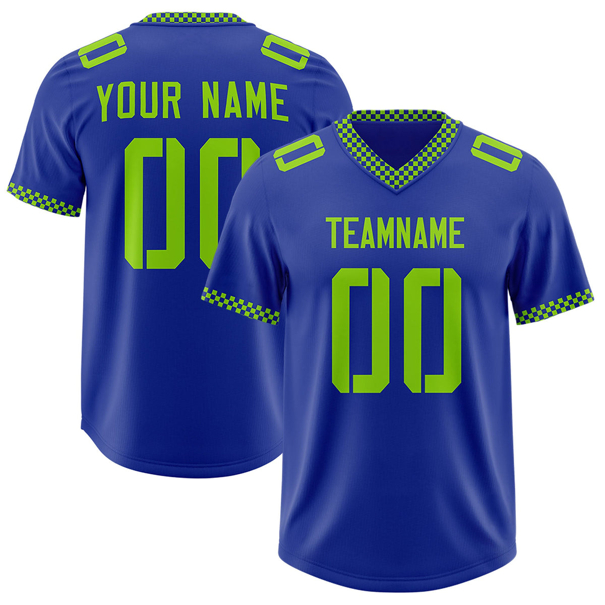 Custom Royal Neon Green Personalized Neckline Square Classic Authentic Football Jersey