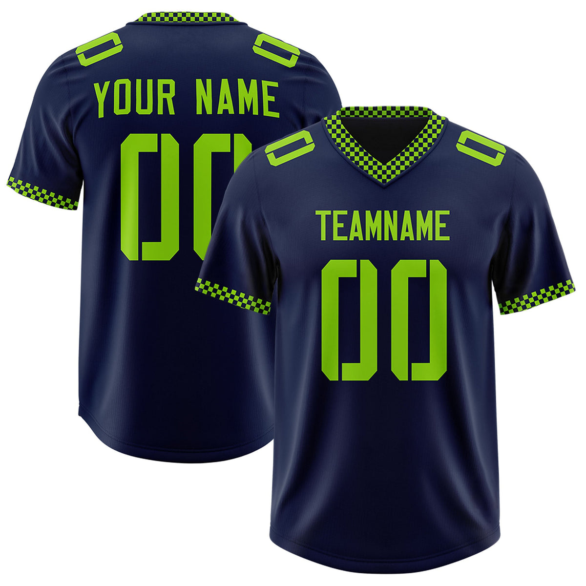 Custom Navy Neon Green Personalized Neckline Square Classic Authentic Football Jersey