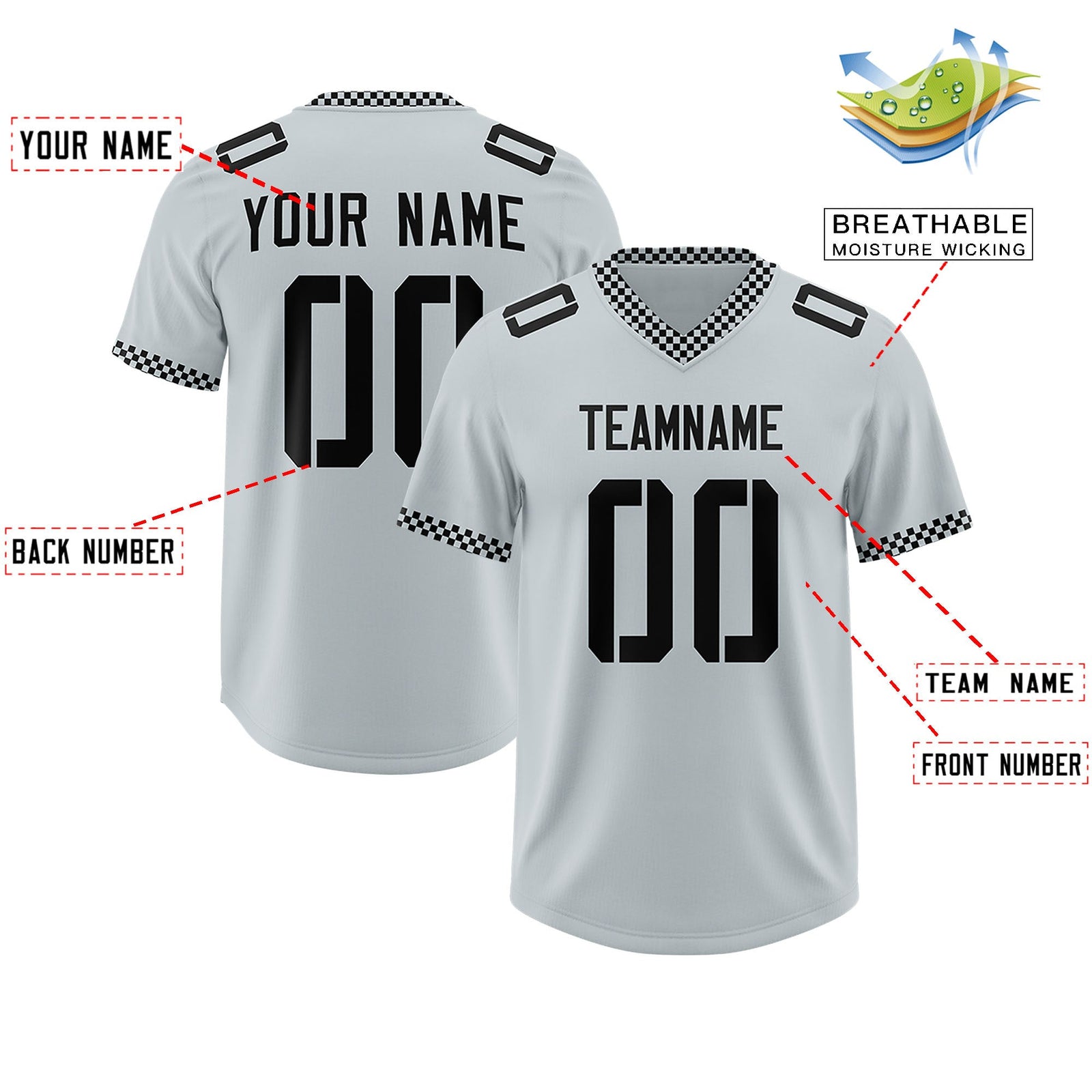 Custom Silver Black Personalized Neckline Square Classic Authentic Football Jersey