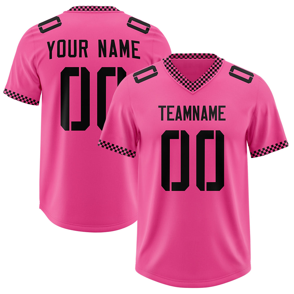 Custom Pink Black Personalized Neckline Square Classic Authentic Football Jersey