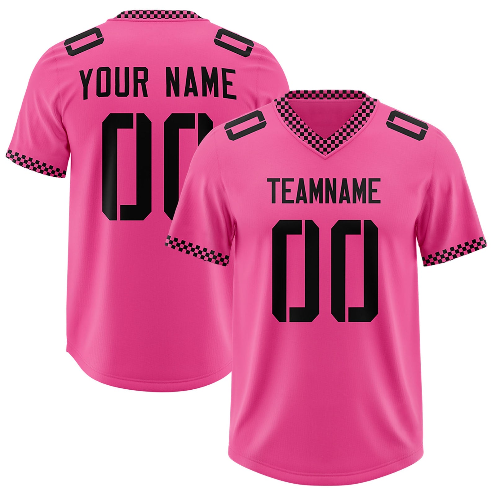 Custom Pink Black Personalized Neckline Square Classic Authentic Football Jersey