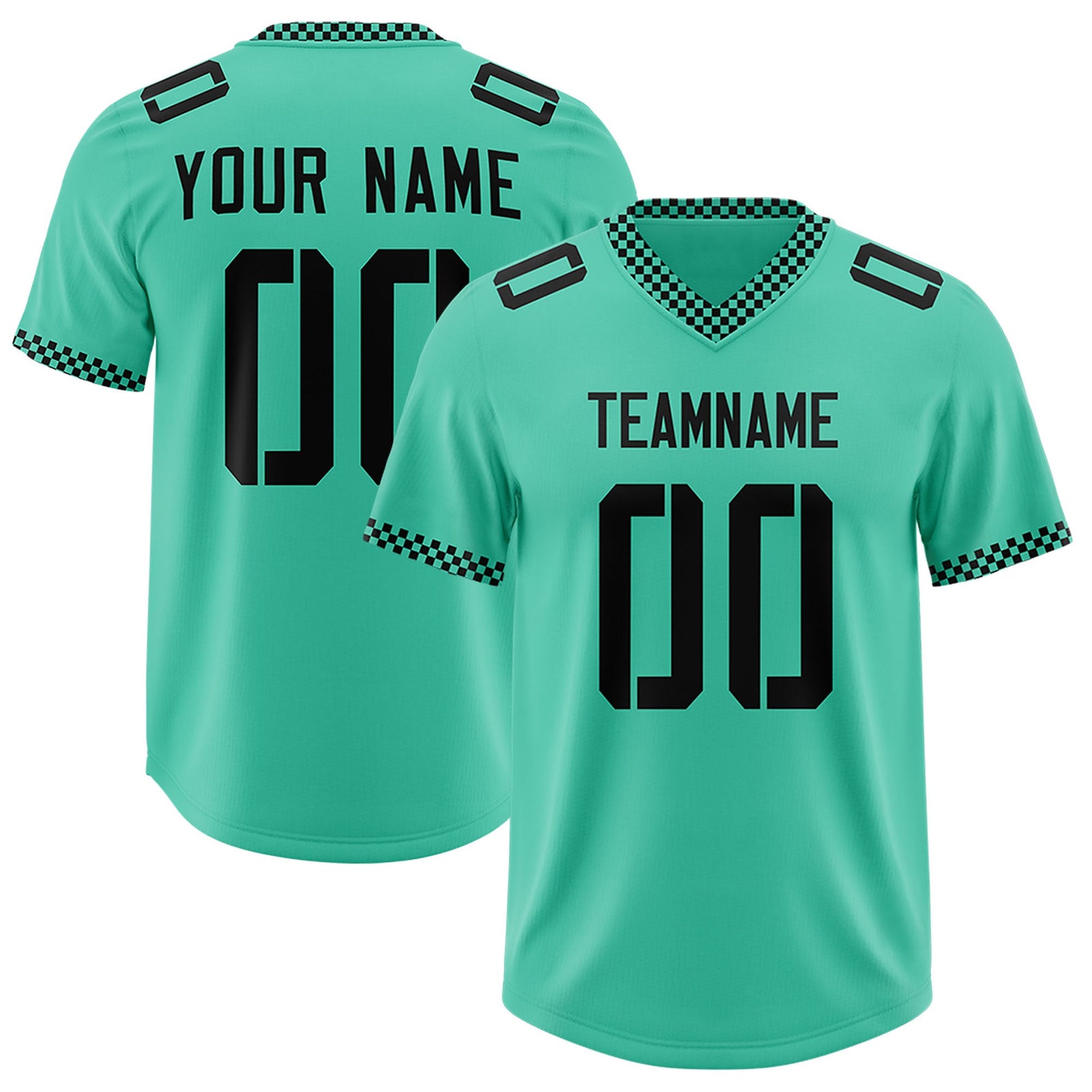 Custom Bright Green Black Personalized Neckline Square Classic Authentic Football Jersey