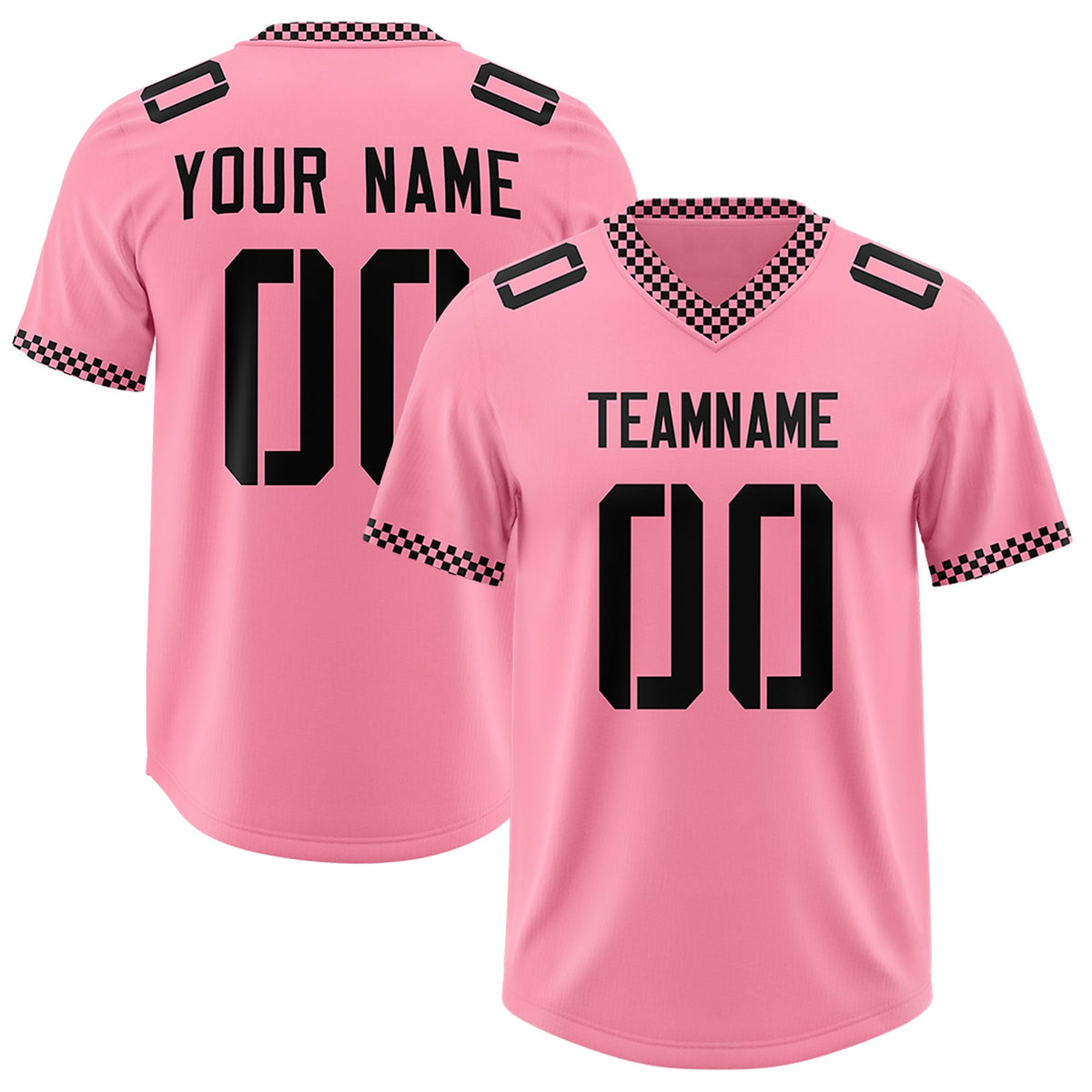 Custom Light Pink Black Personalized Neckline Square Classic Authentic Football Jersey