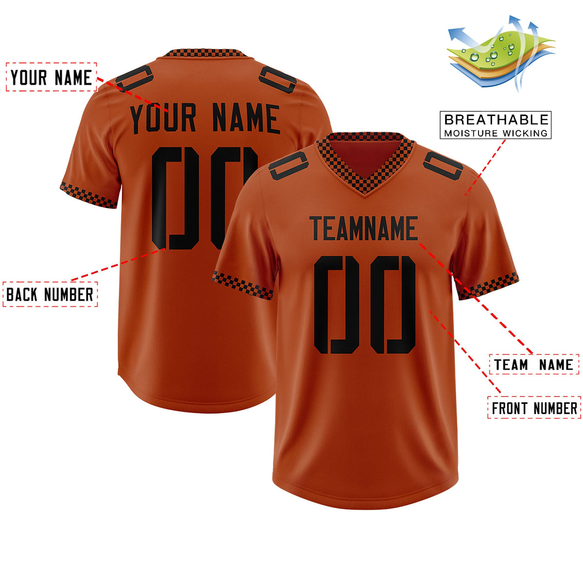 Custom Texas Orange Black Personalized Neckline Square Classic Authentic Football Jersey