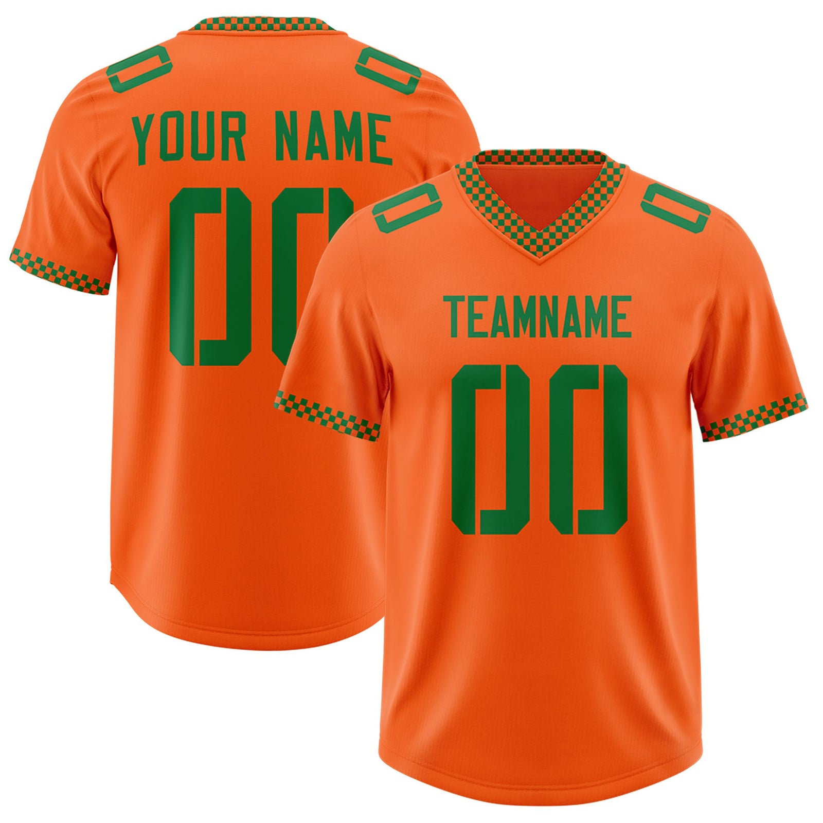 Custom Orange Kelly Green Personalized Neckline Square Classic Authentic Football Jersey