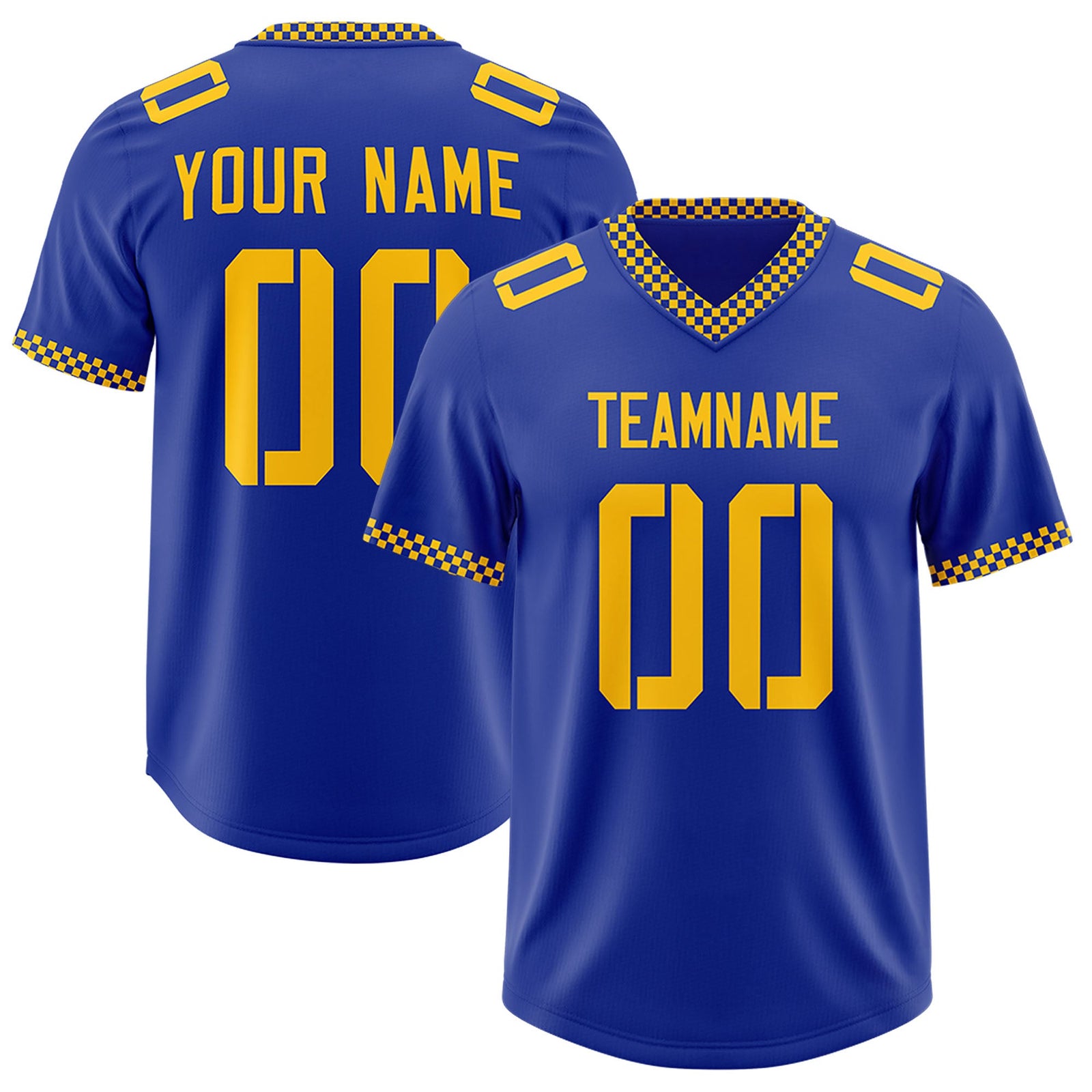 Custom Royal Yellow Personalized Neckline Square Classic Authentic Football Jersey