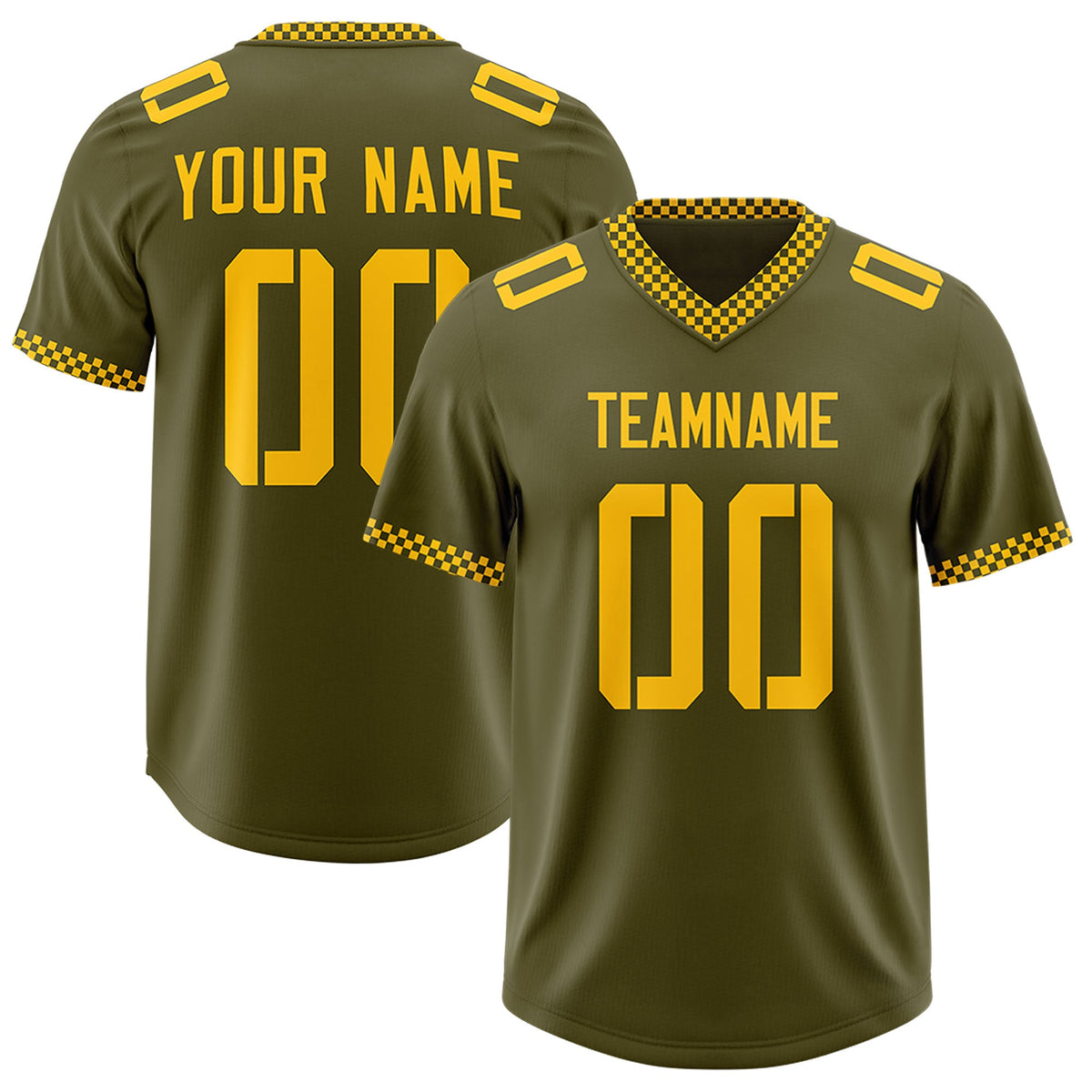 Custom Olive Yellow Personalized Neckline Square Classic Authentic Football Jersey