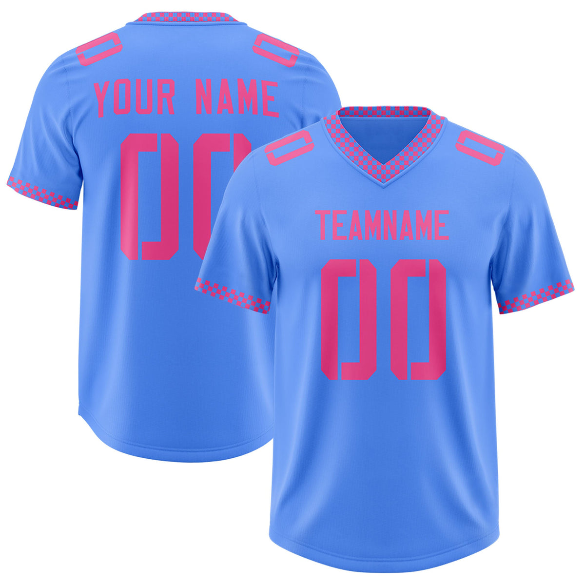 Custom Powder Blue Pink Personalized Neckline Square Classic Authentic Football Jersey