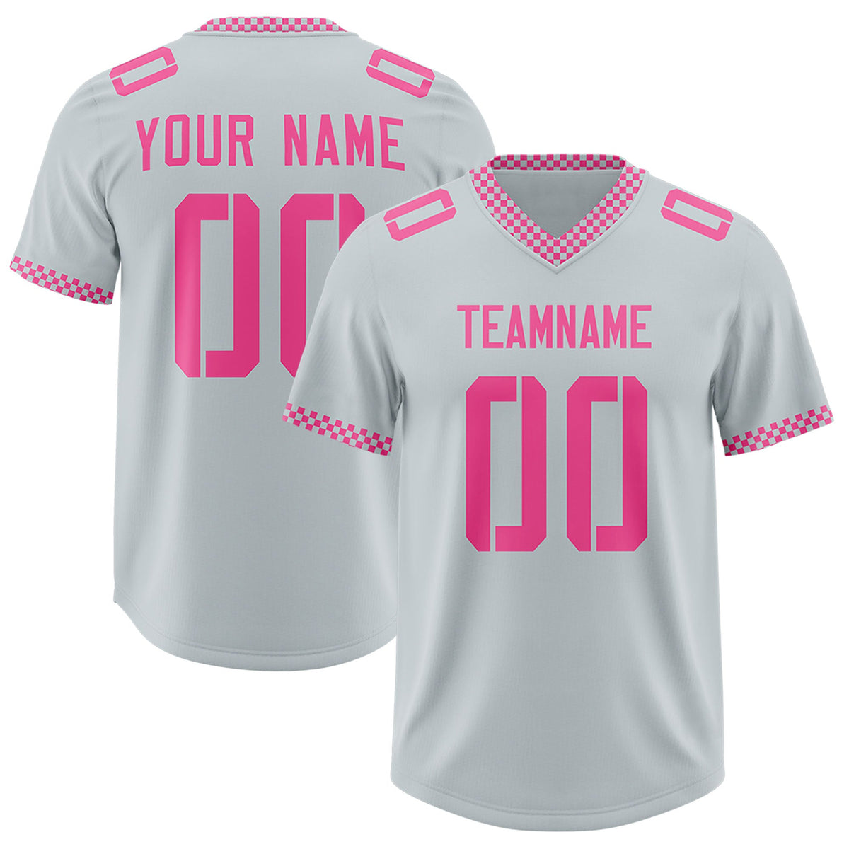 Custom Silver Pink Personalized Neckline Square Classic Authentic Football Jersey