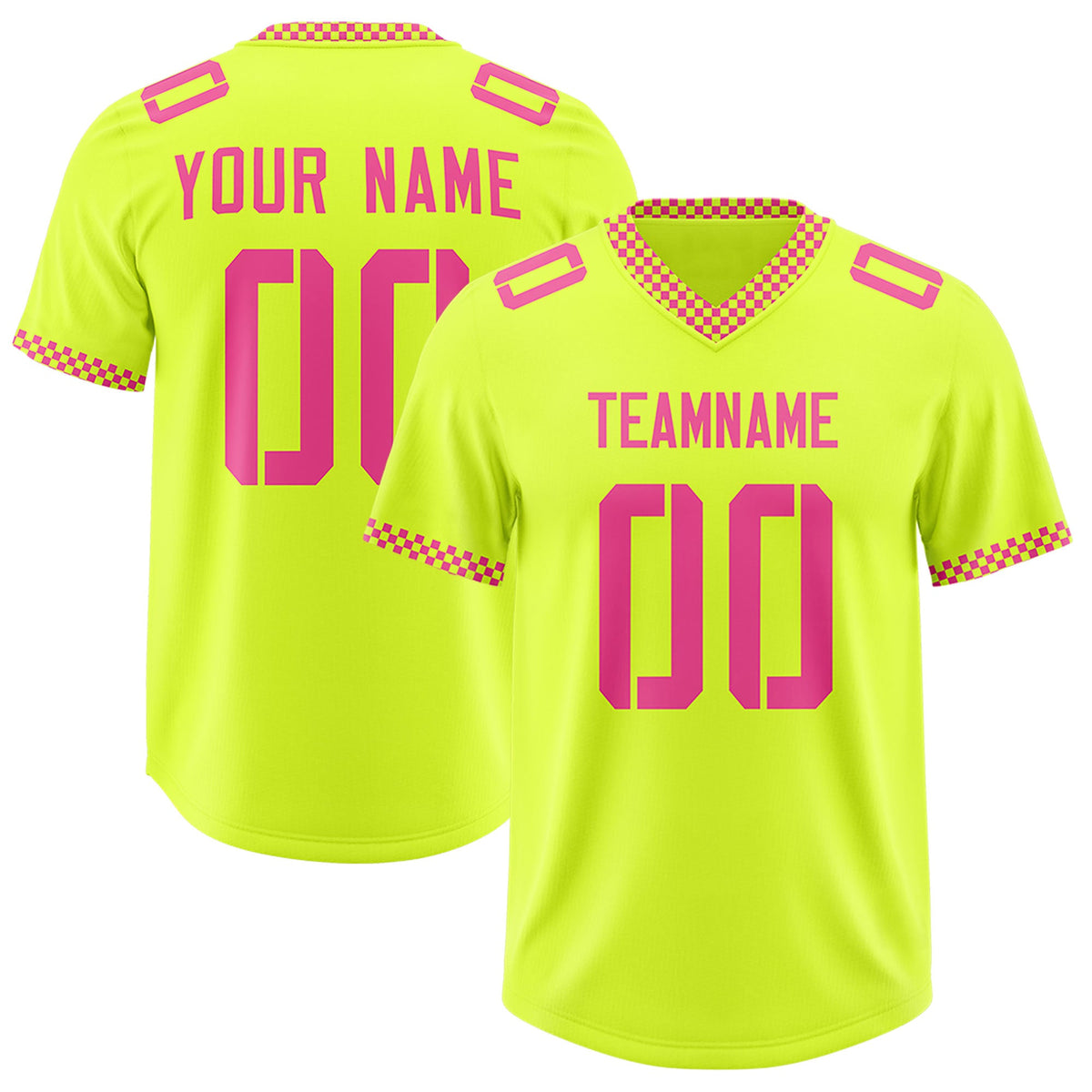 Custom Fluorescent Green Pink Personalized Neckline Square Classic Authentic Football Jersey