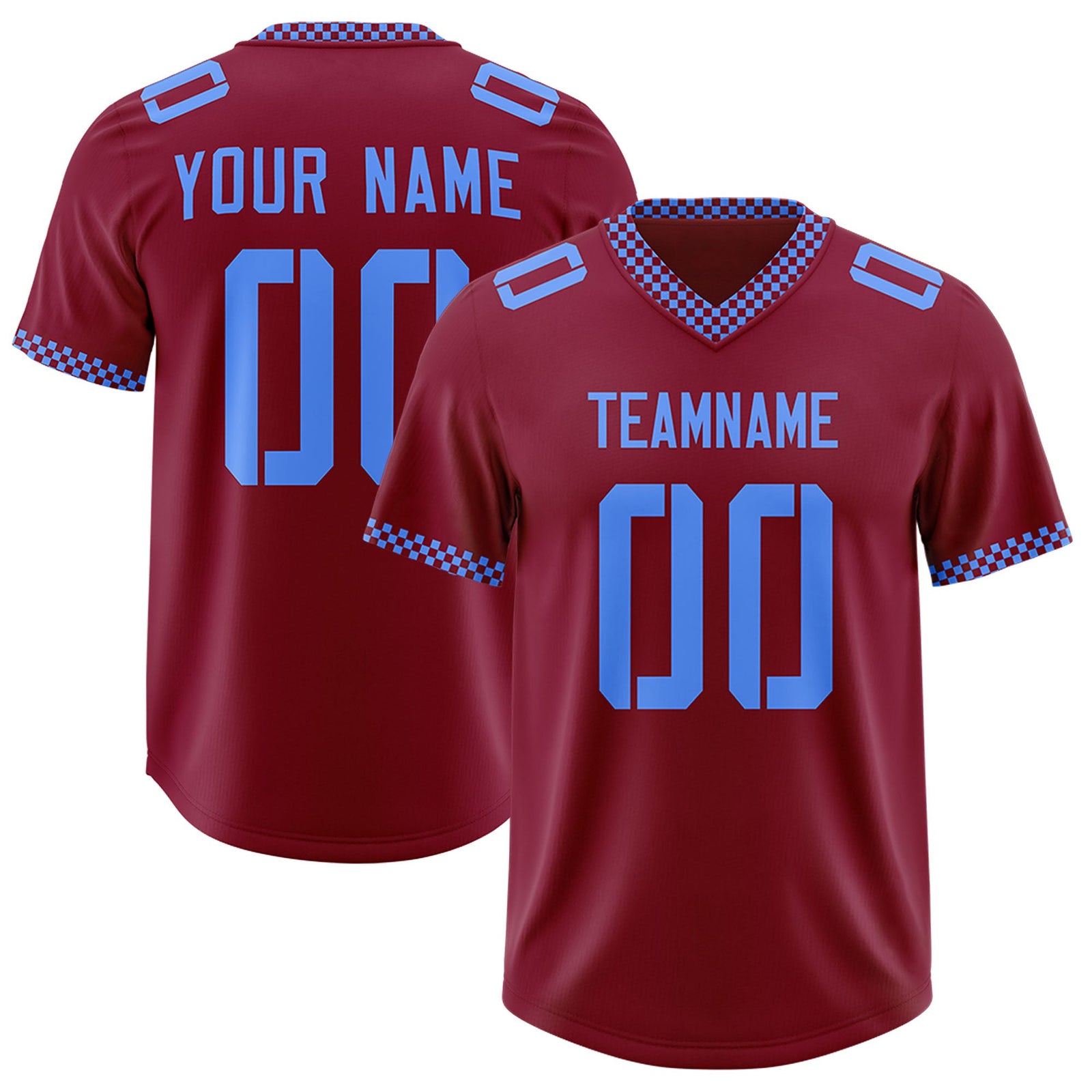 Custom Crimson Powder Blue Personalized Neckline Square Classic Authentic Football Jersey