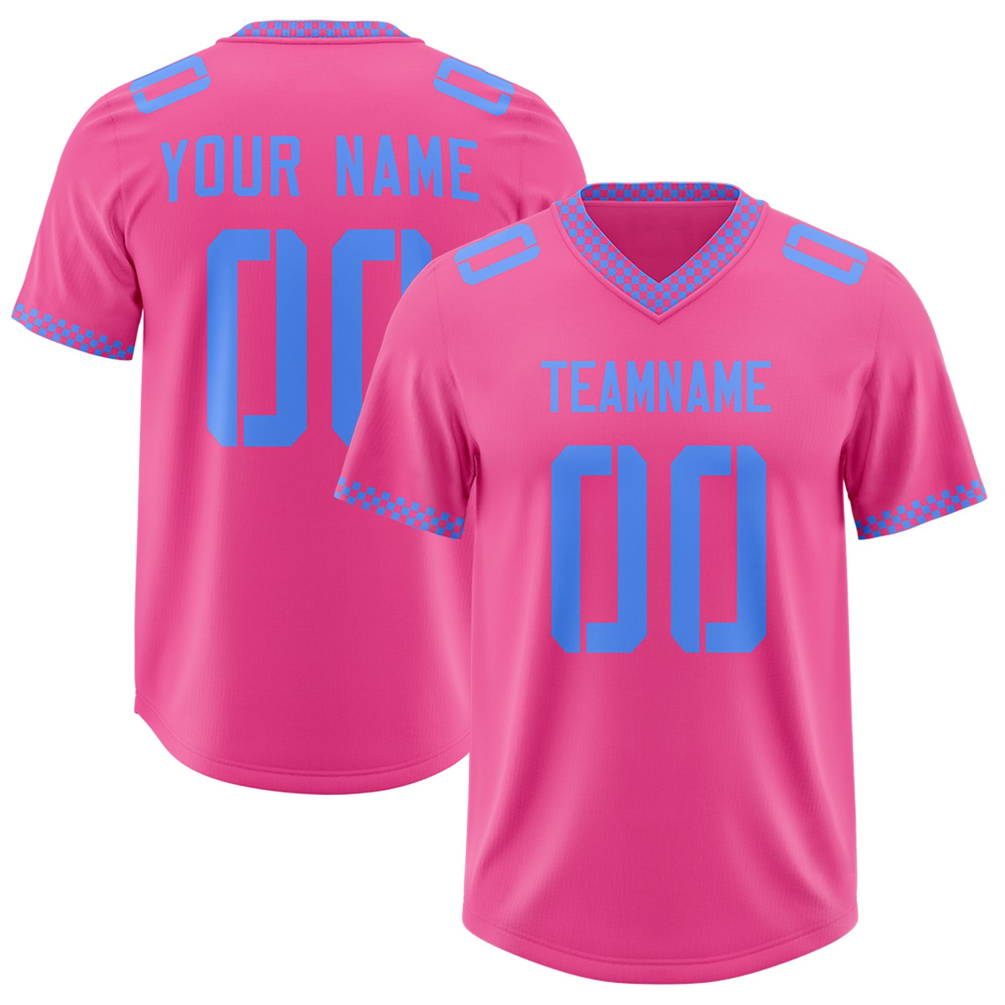 Custom Pink Powder Blue Personalized Neckline Square Classic Authentic Football Jersey