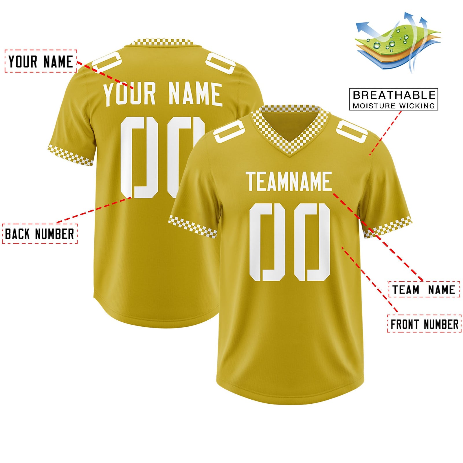 Custom Old Gold White Personalized Neckline Square Classic Authentic Football Jersey