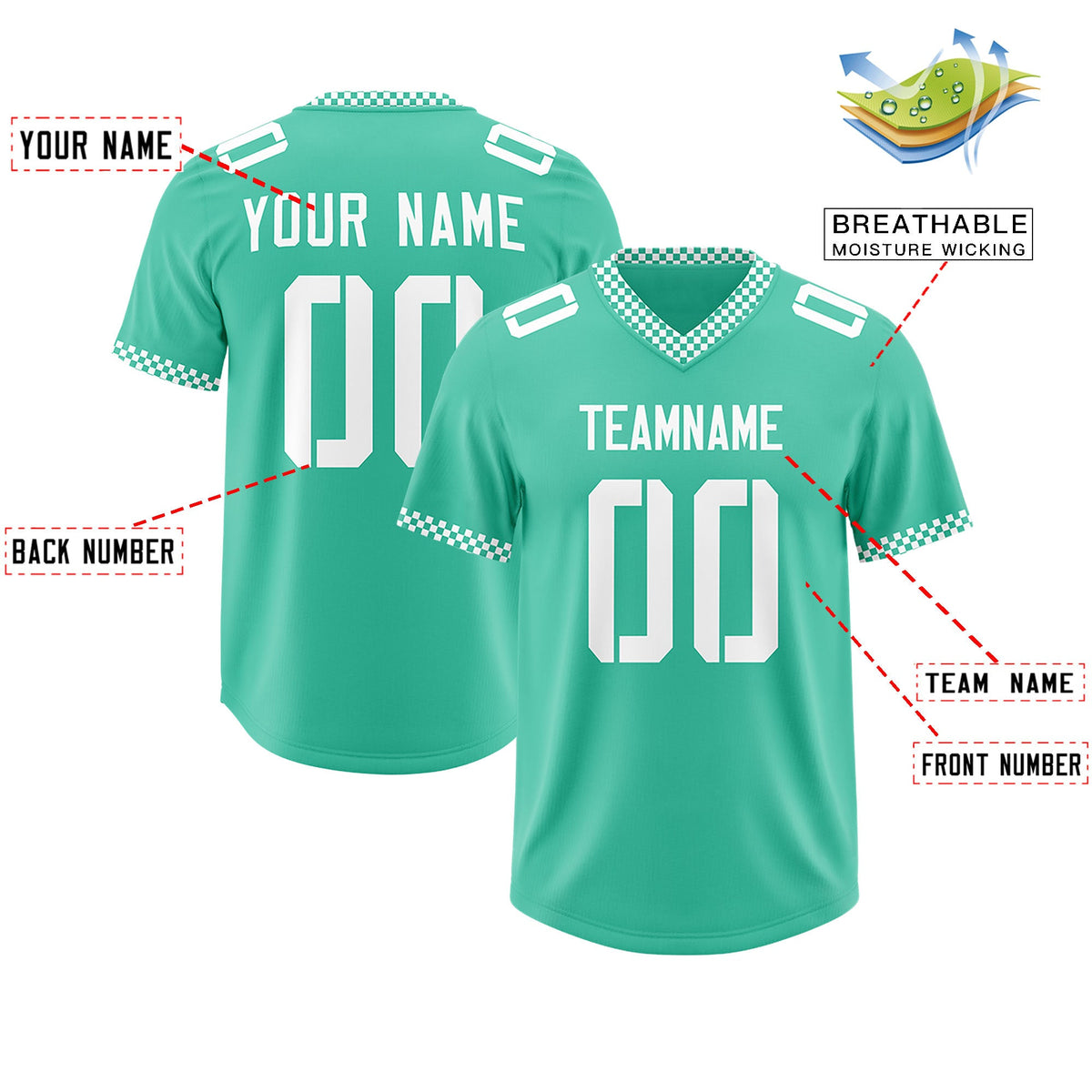 Custom Bright Green White Personalized Neckline Square Classic Authentic Football Jersey