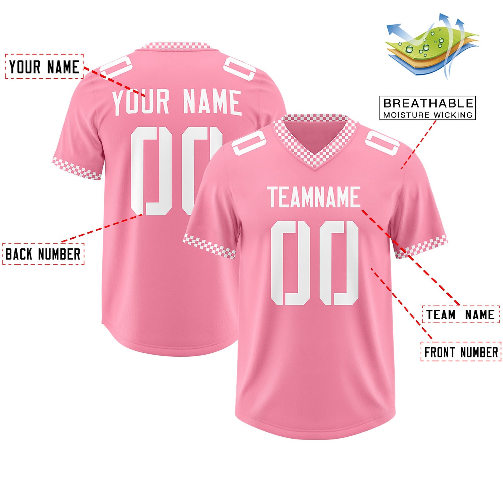 Custom Light Pink White Personalized Neckline Square Classic Authentic Football Jersey