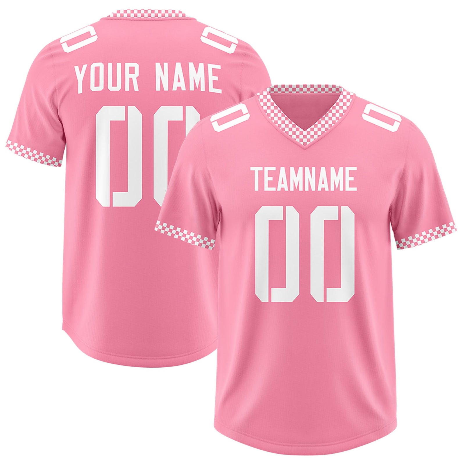 Custom Light Pink White Personalized Neckline Square Classic Authentic Football Jersey