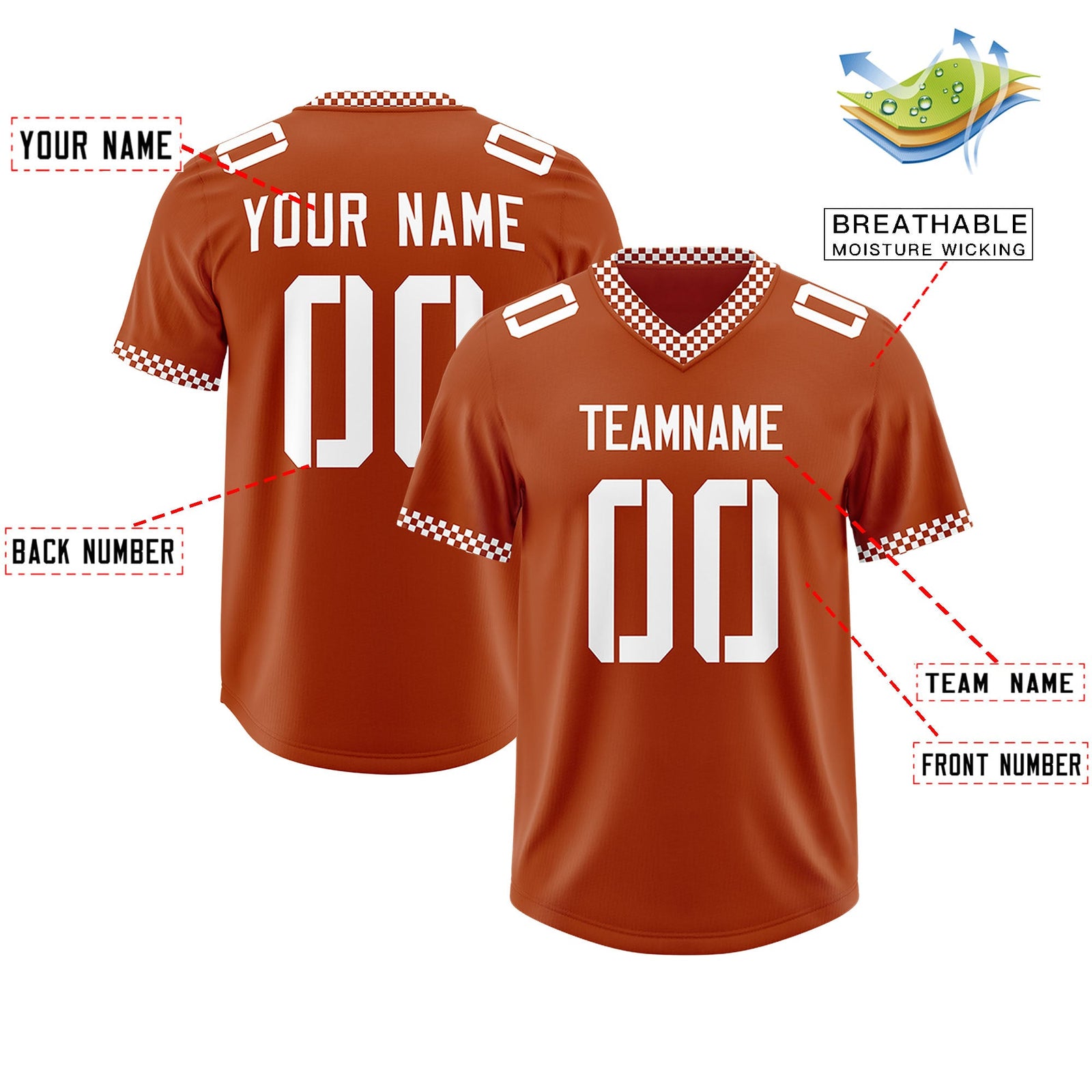 Custom Texas Orange White Personalized Neckline Square Classic Authentic Football Jersey